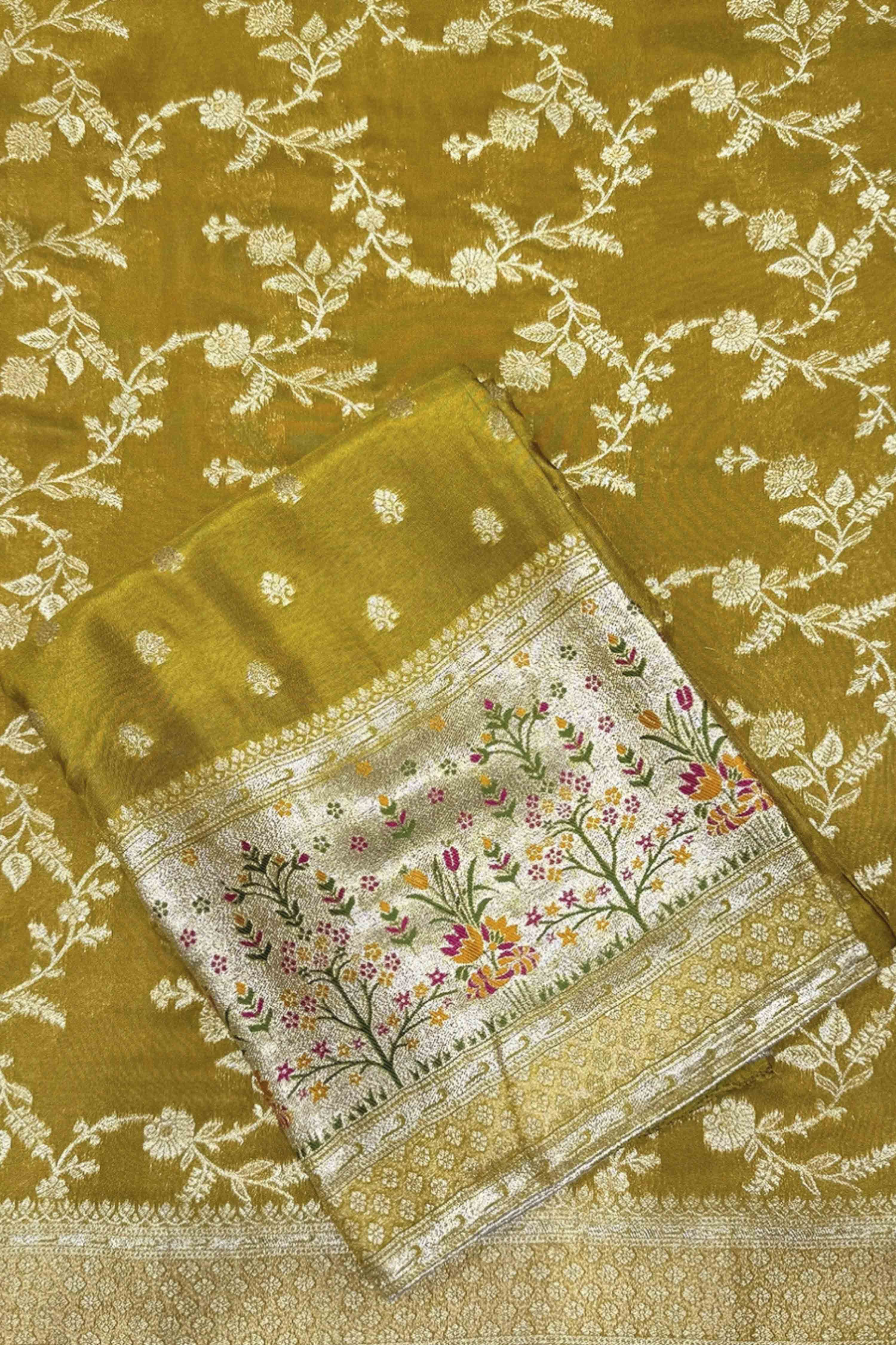 Mustard Jacquard Printed Unstitched Suit Set image number 2