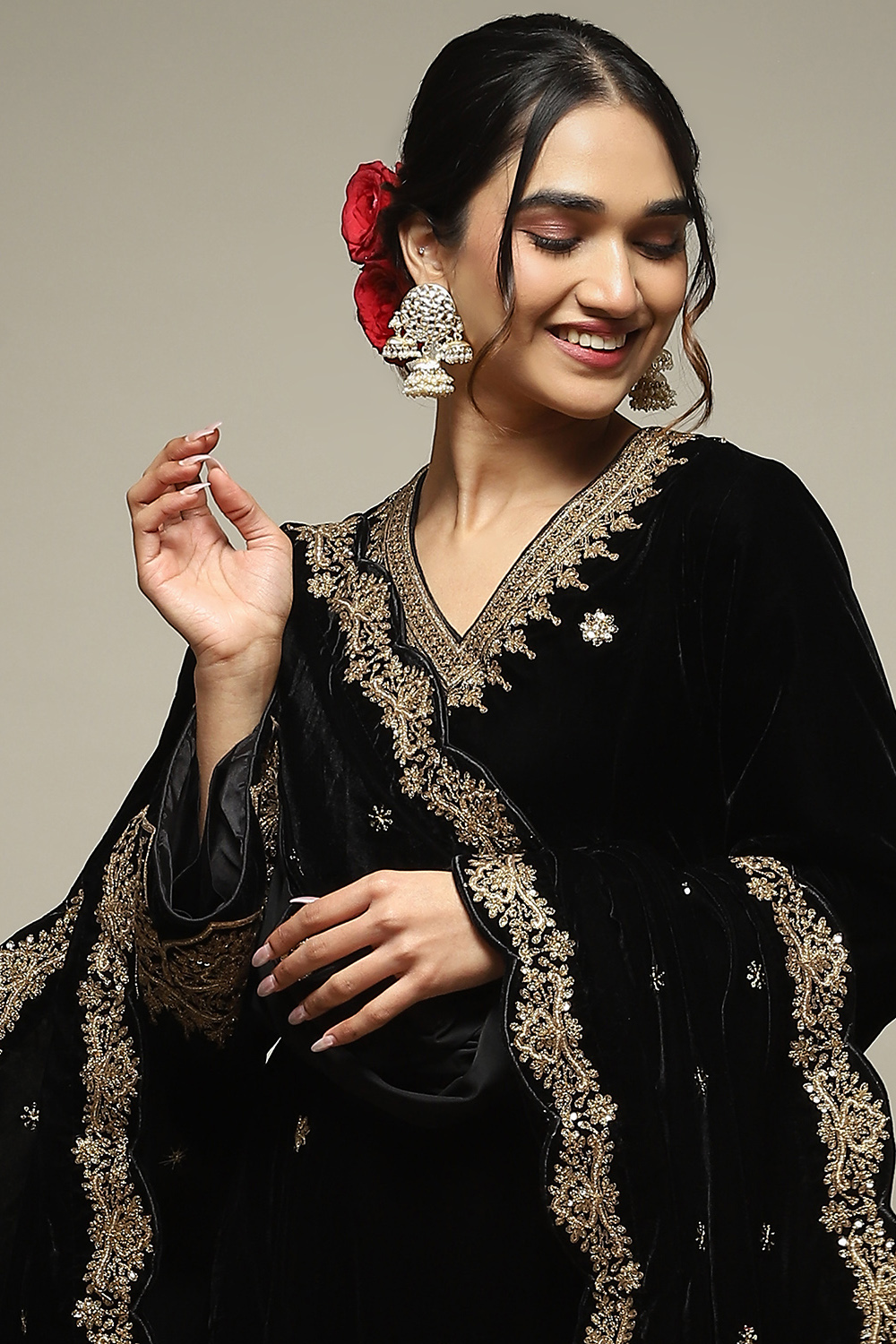 Black Viscose Kalidar Kurta Palazzo Suit Set image number 1