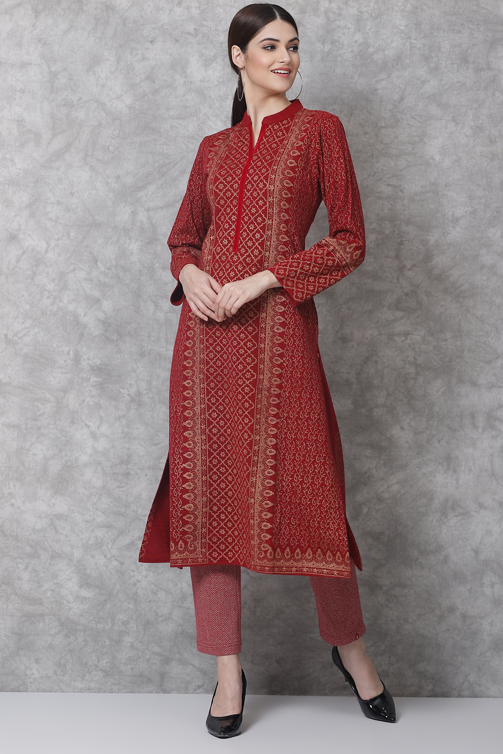 Red Straight Acrylic Kurta image number 2