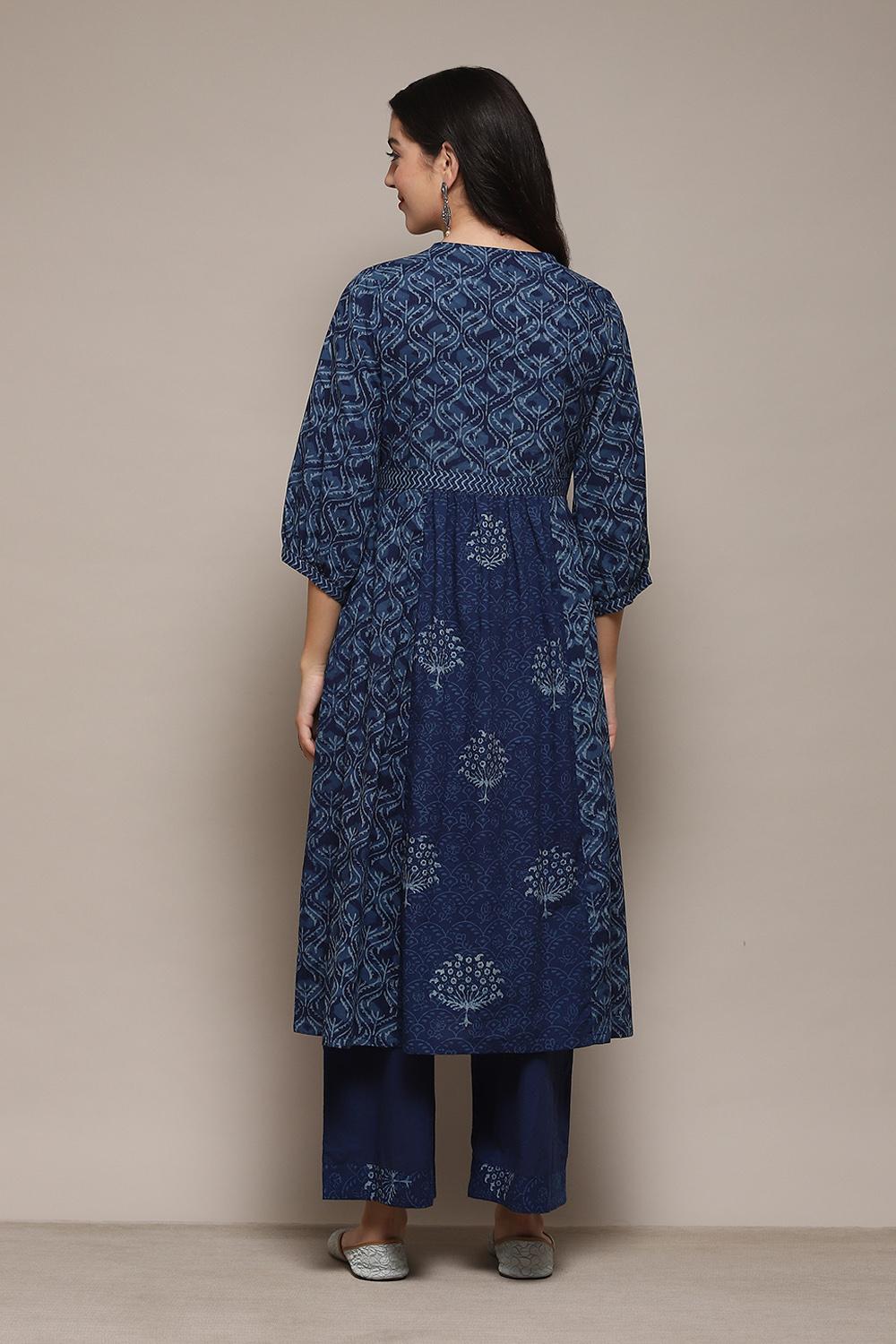 Indigo Cotton Gathered Kurta Palazzo Suit Set image number 5