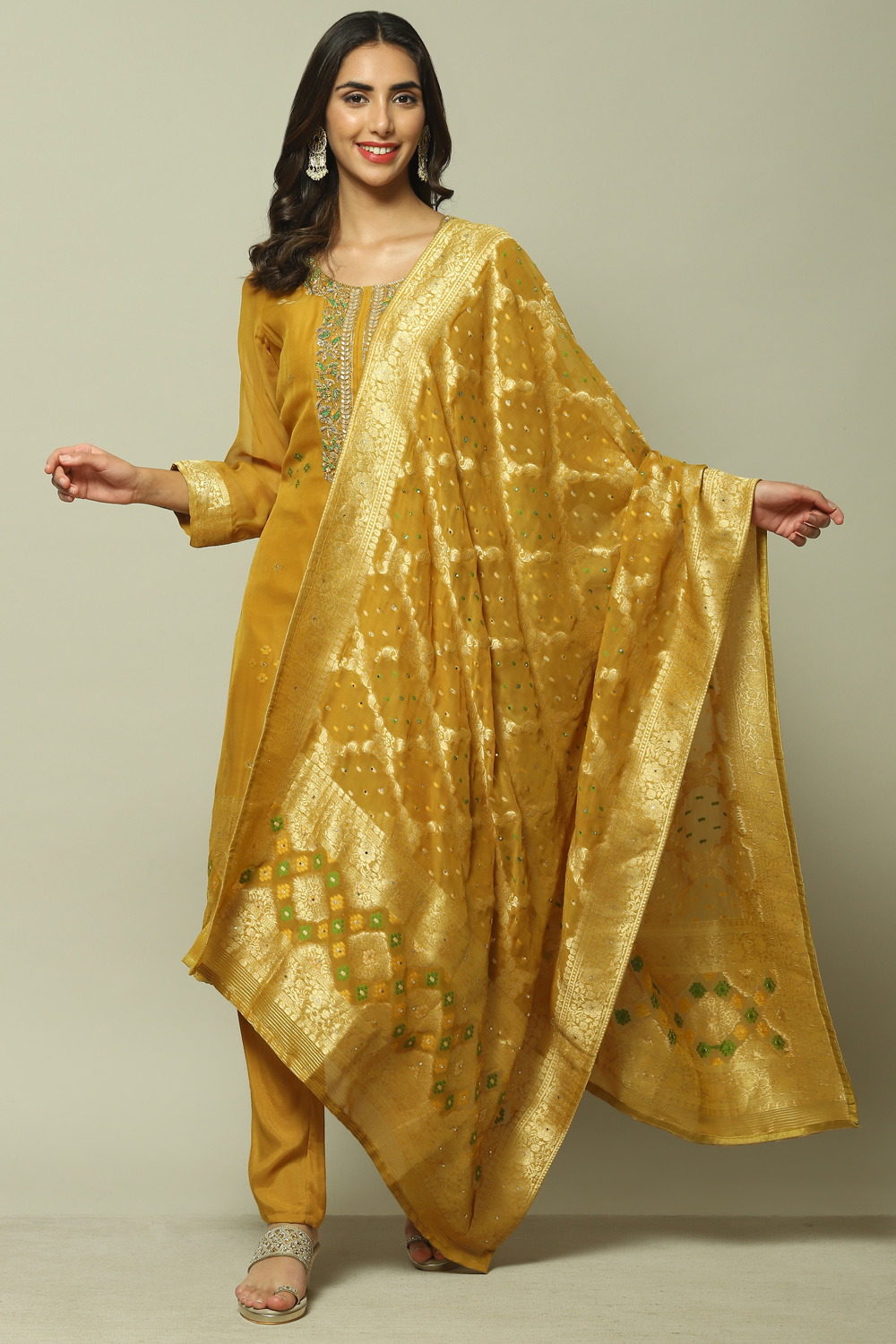 YELLOW TUSCAN FLARED EMBROIDERED SUIT SET