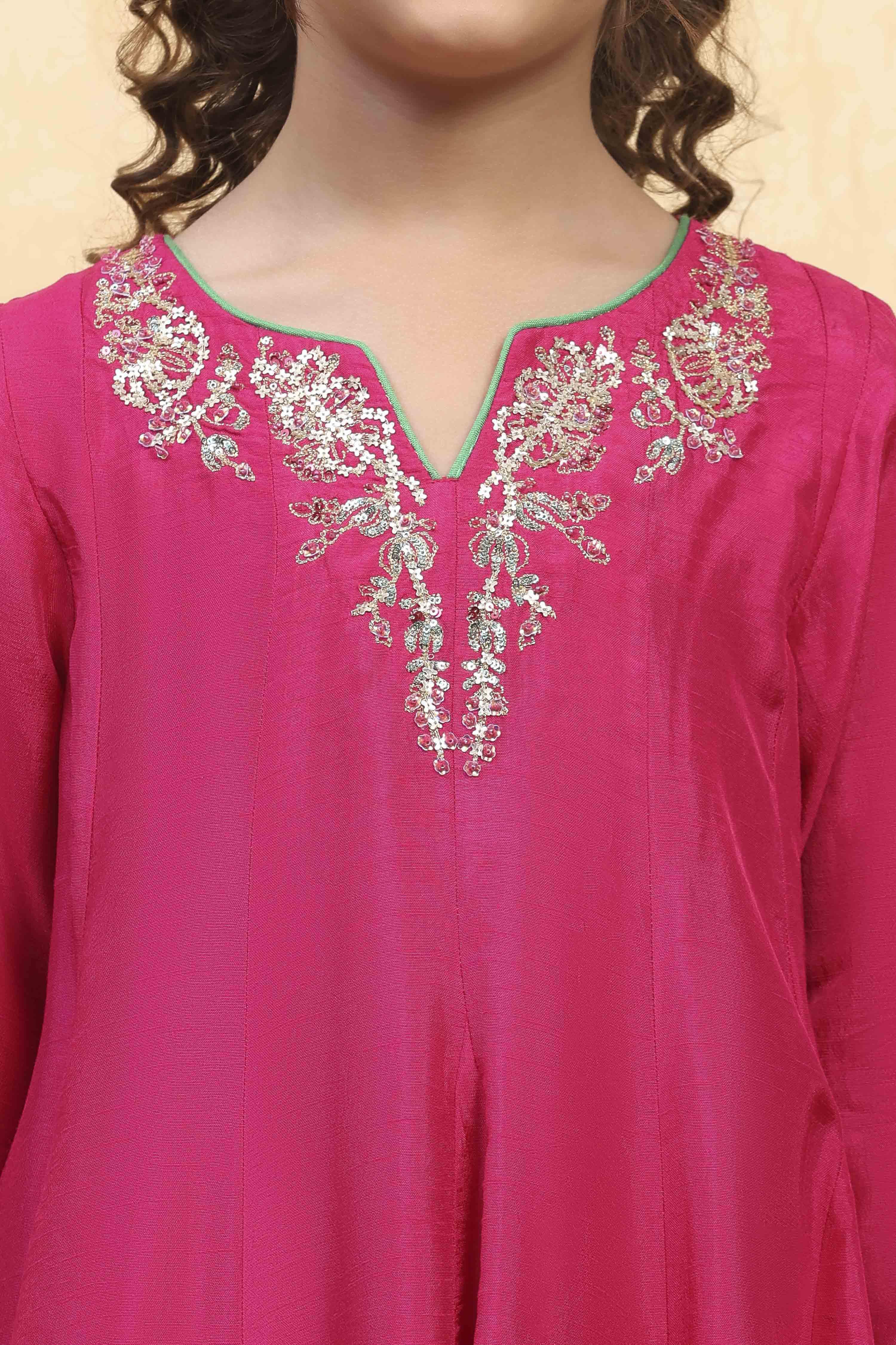 Pink Viscose Solid Kalidar Suit Set image number 1