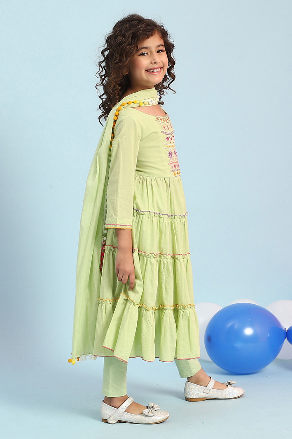 Pastel Pink Cotton Tiered Suit Set image number 5
