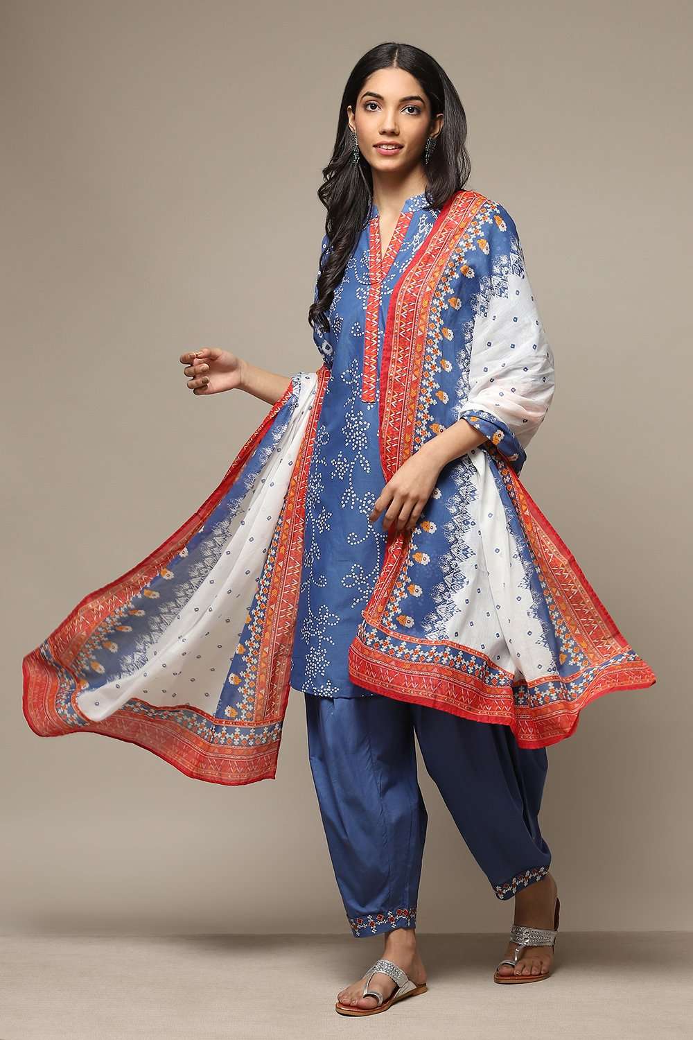 Blue Cotton Straight Kurta Cross Yoke Salwar Suit Set image number 0