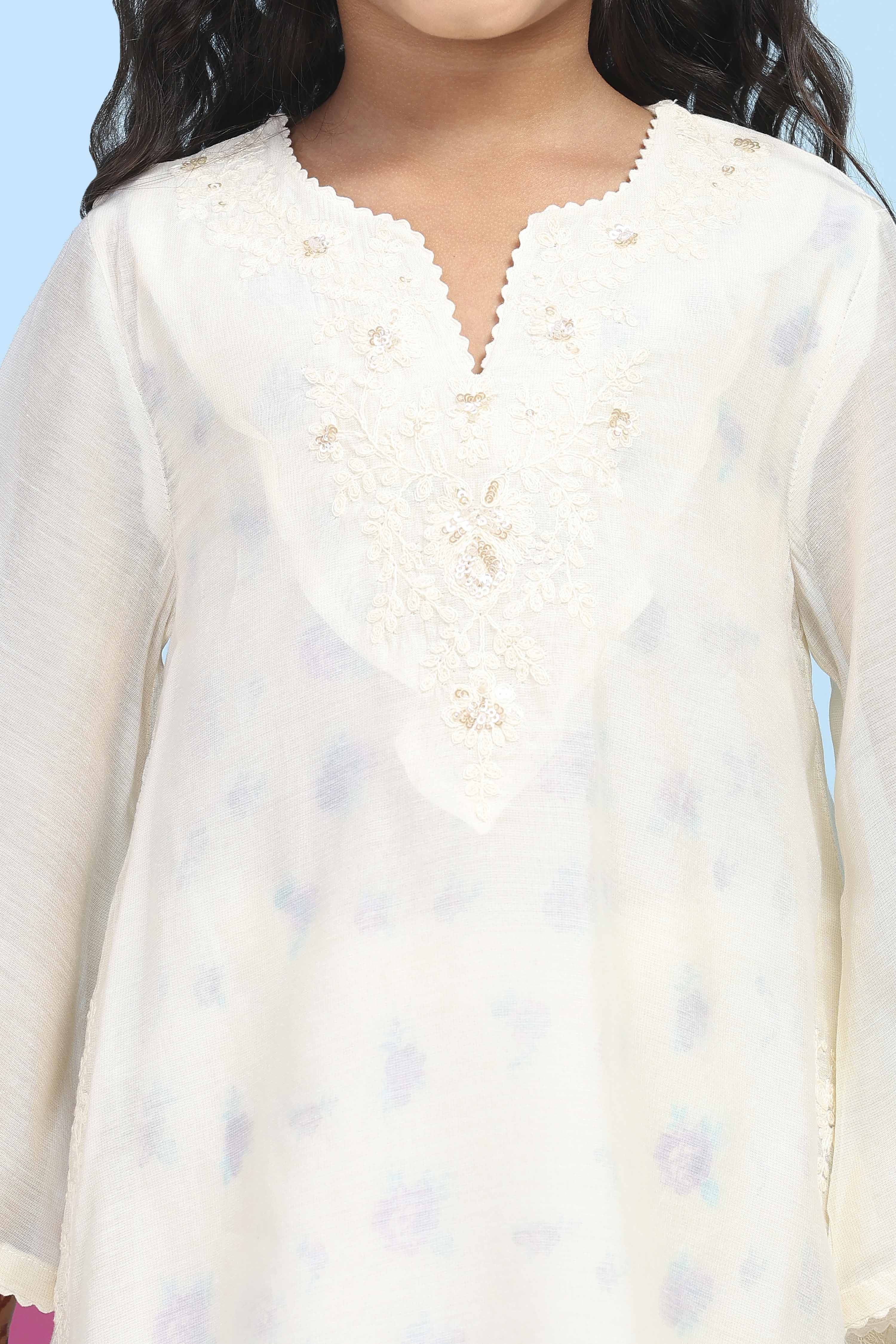 White Poly Chanderi Solid A-Line Suit Set image number 1