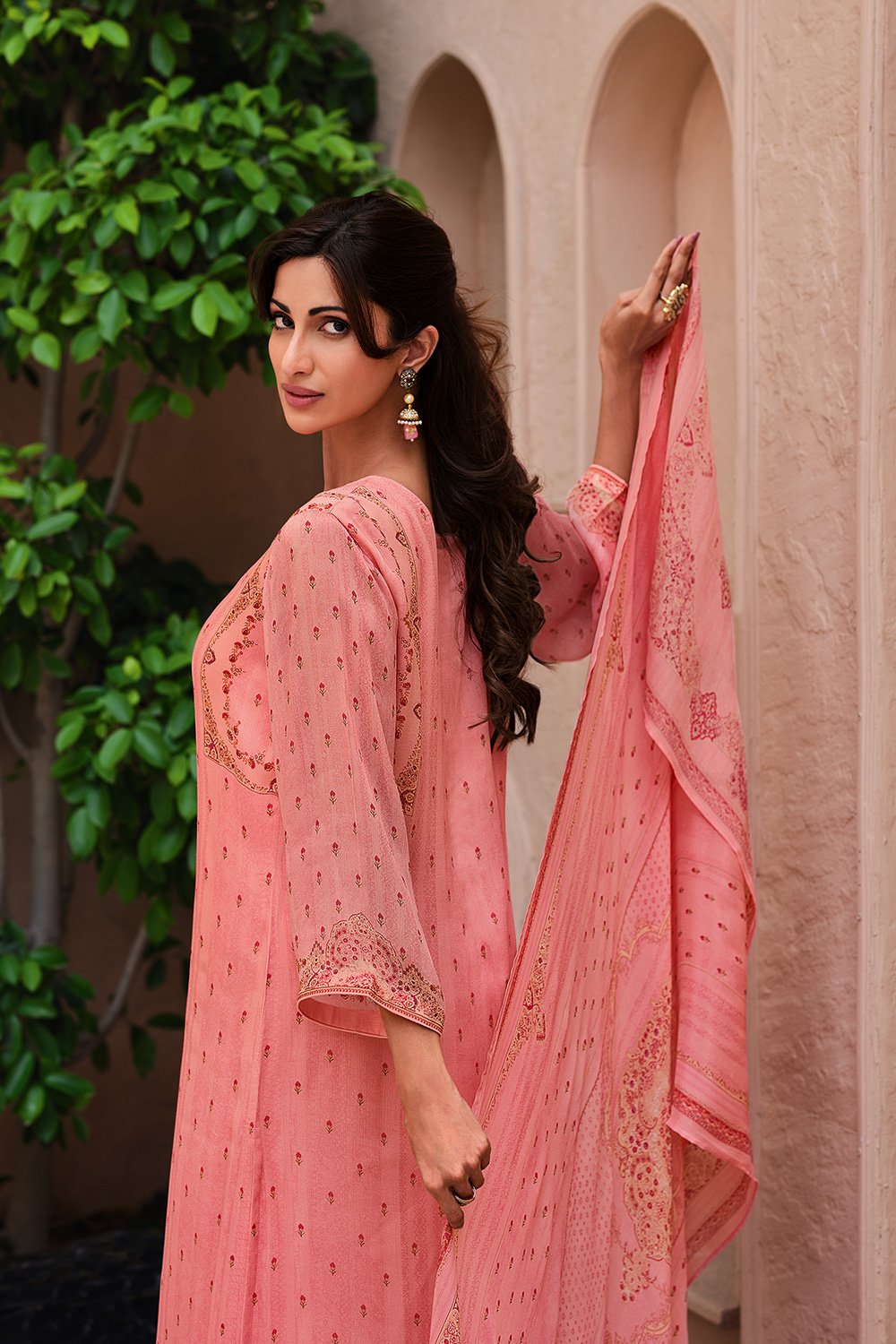 Mustard Cotton Blend Machine Embroidered Unstitched Suit Set image number 2