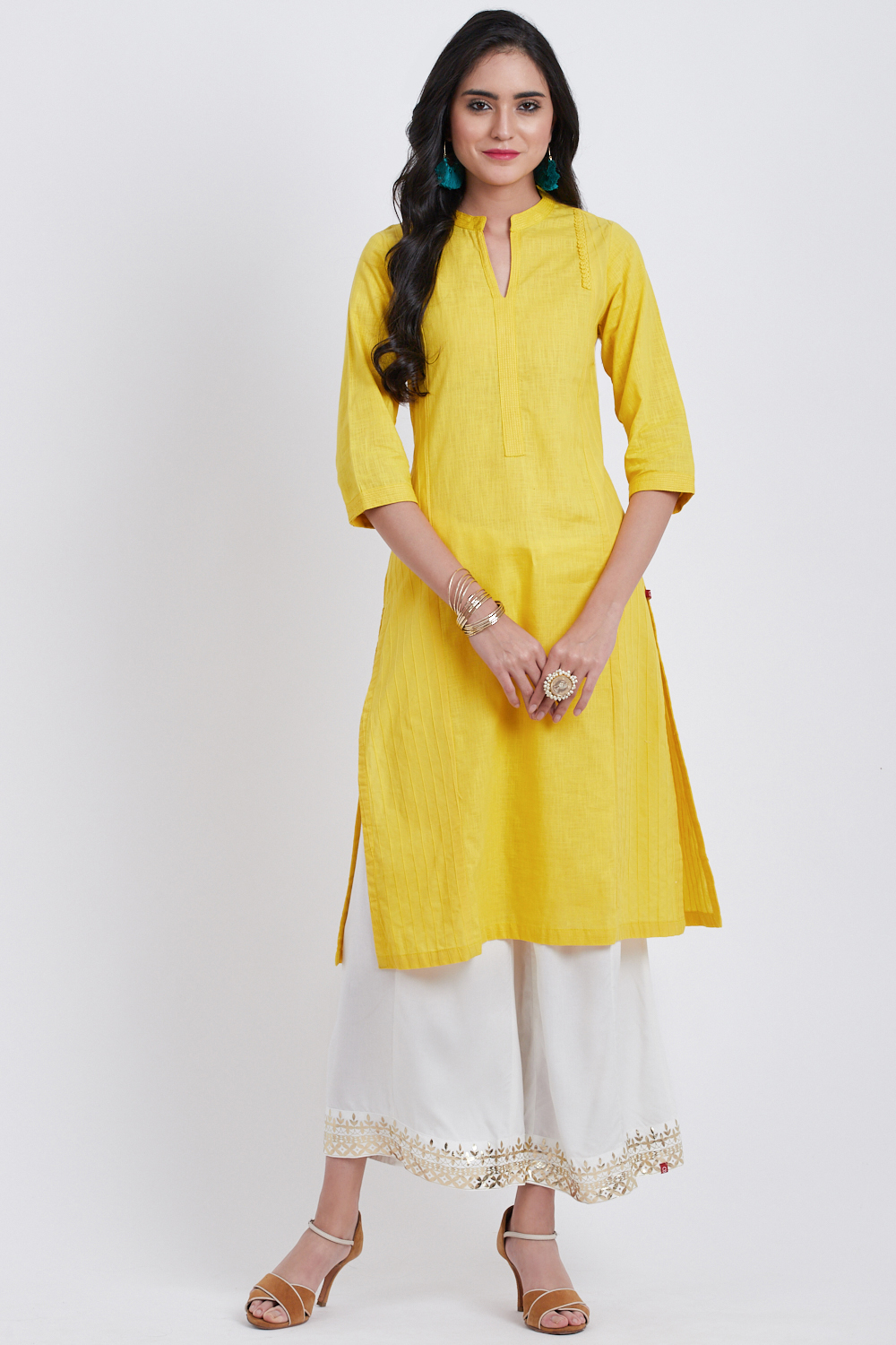 Yellow Cotton Straight Solid Kurta image number 0