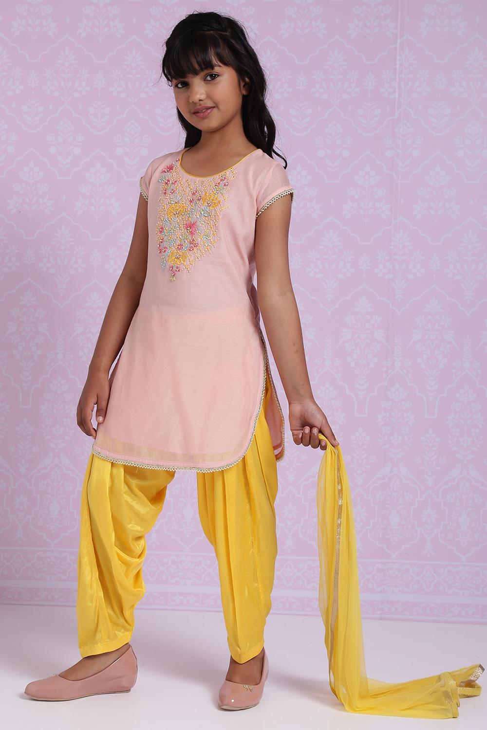 Peach Poly Cotton Straight Kurta Patiyala Salwar Suit Set image number 3
