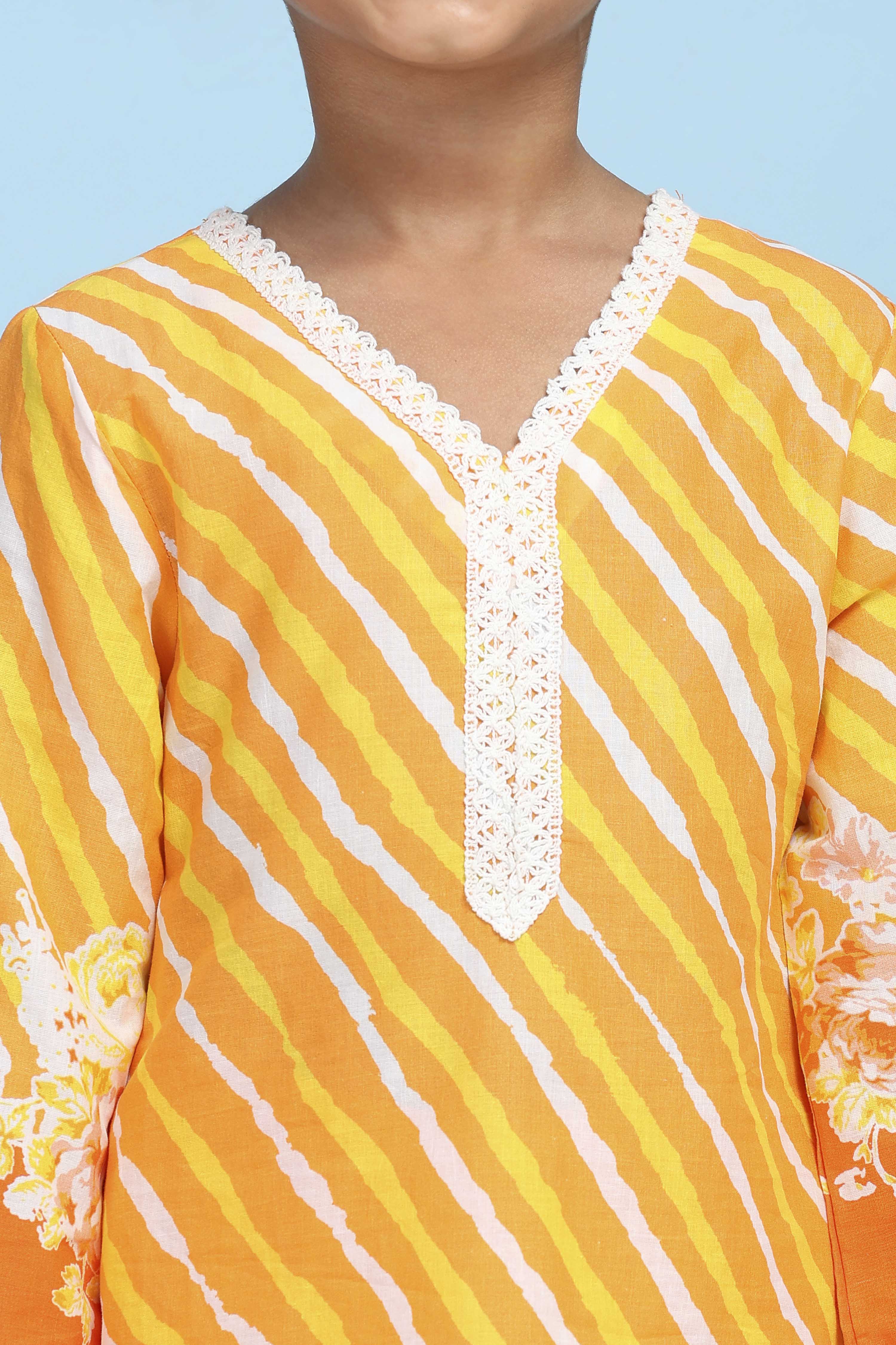 Orange Cotton Printed Straight Suit Set image number 1