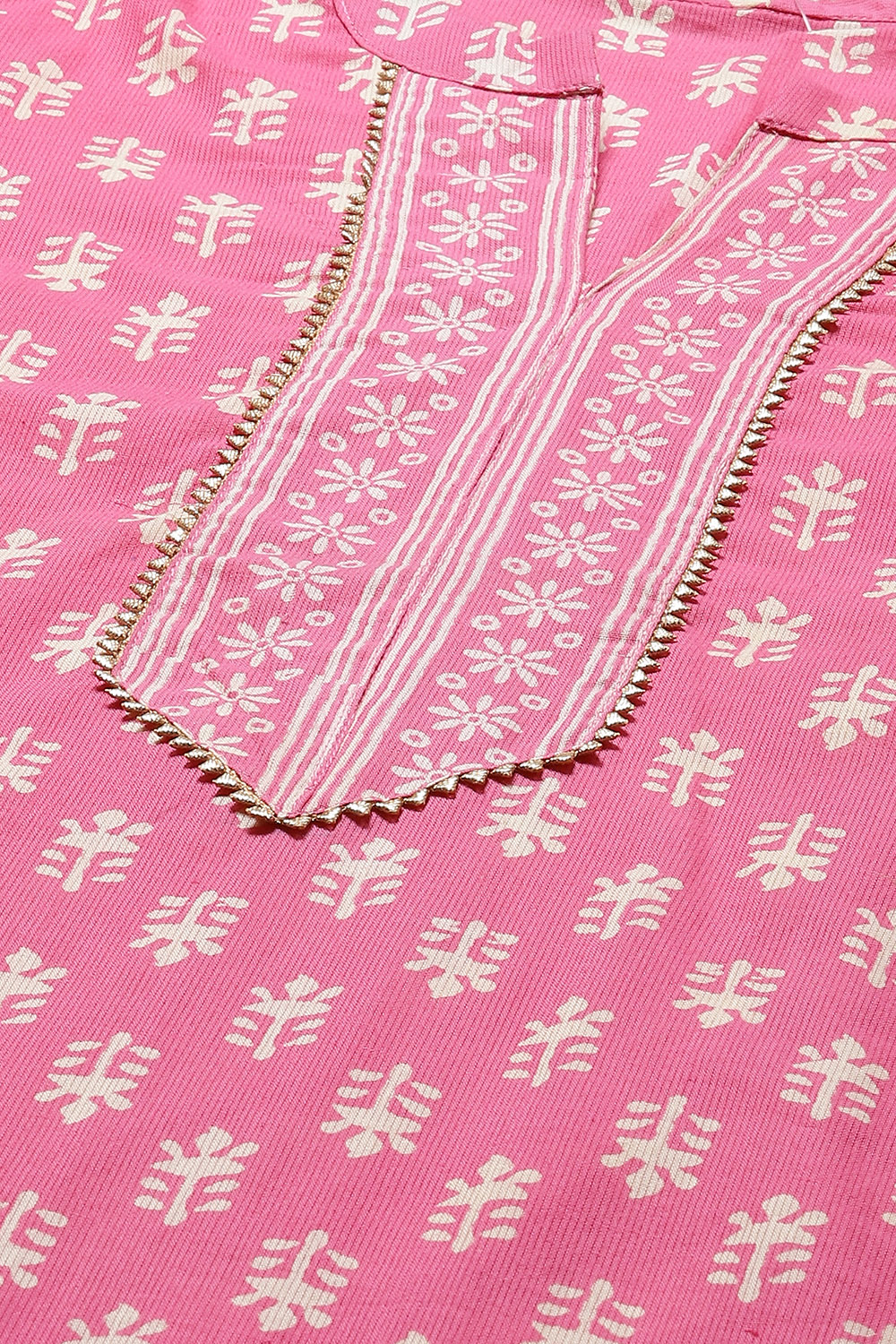 Pink Cotton Screen Print Unstitched Suit Set image number 1