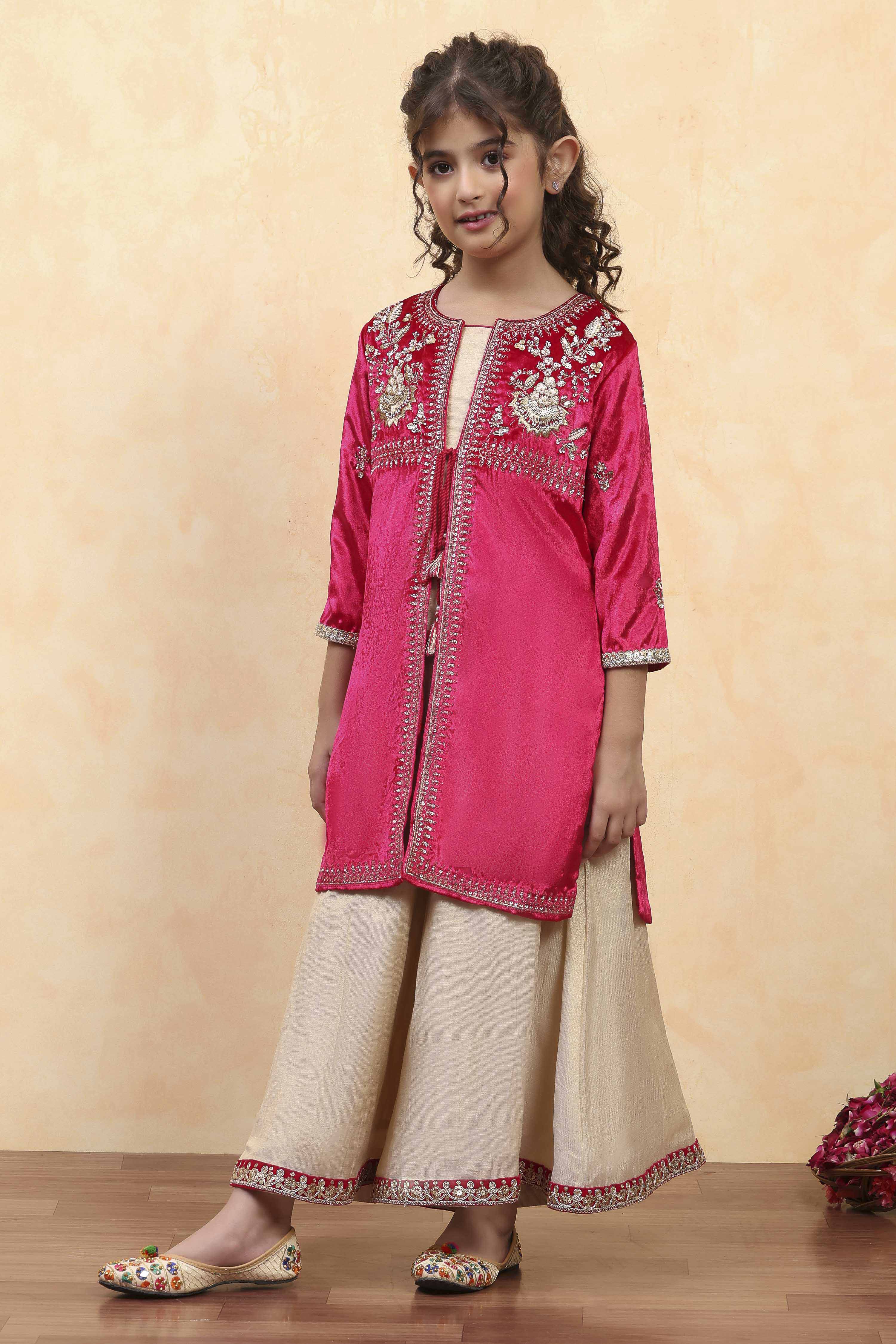 Red Cotton Yarndyed Front open Suit Set image number 3