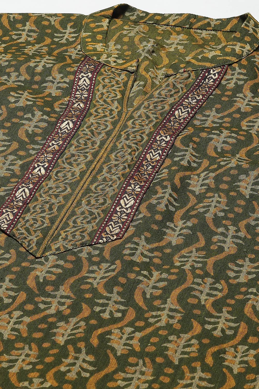Olive Cotton Woven Unstitched Suit Set image number 1