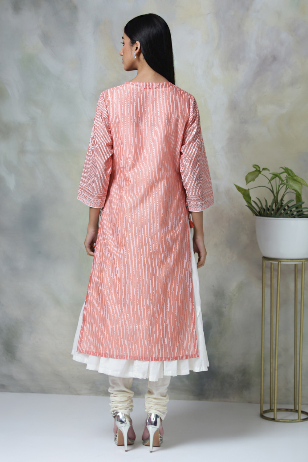 Peach Cotton Double Layered Printed Kurta image number 5