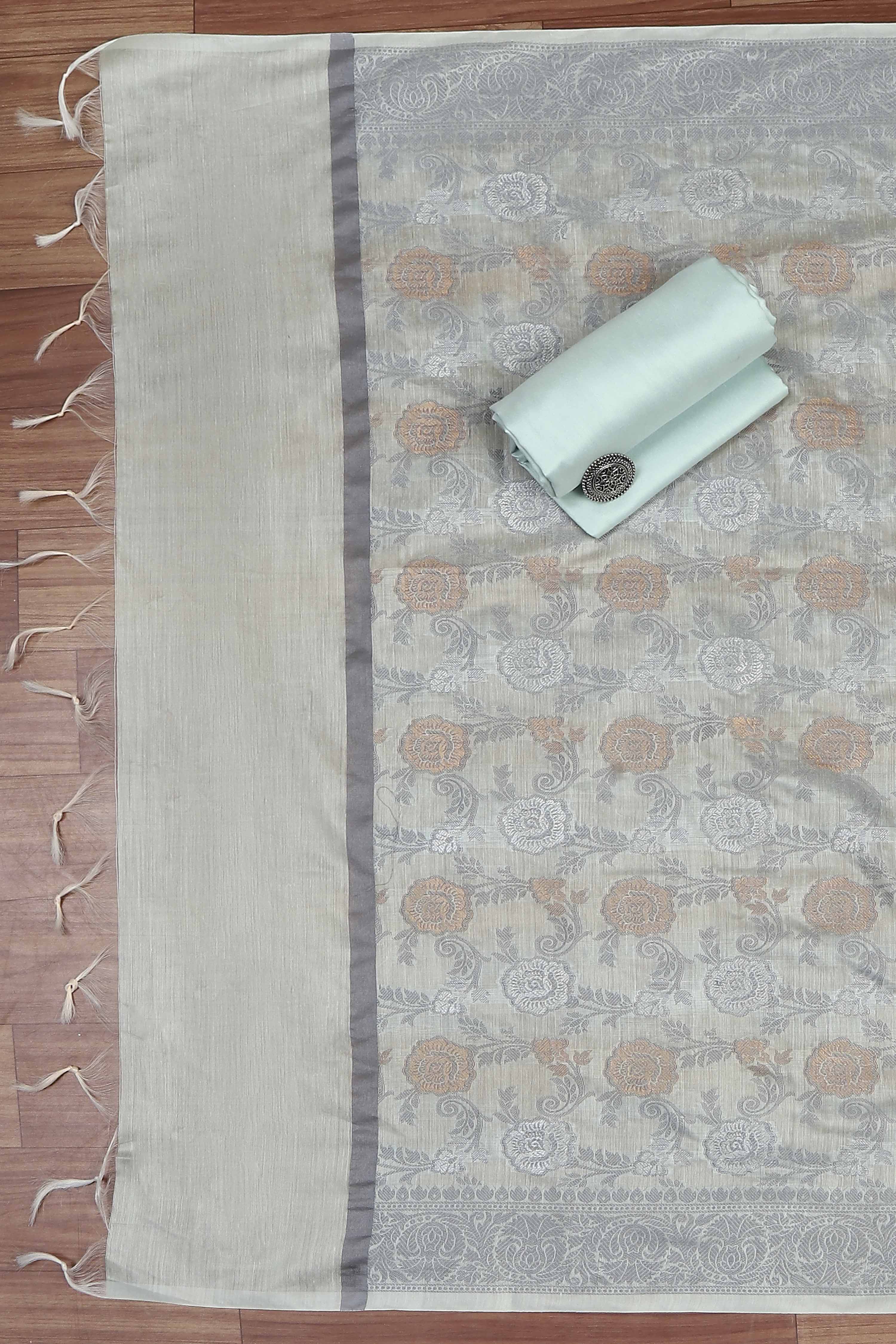 Beige Cotton Printed Embroidered Unstitched Suit Set image number 3