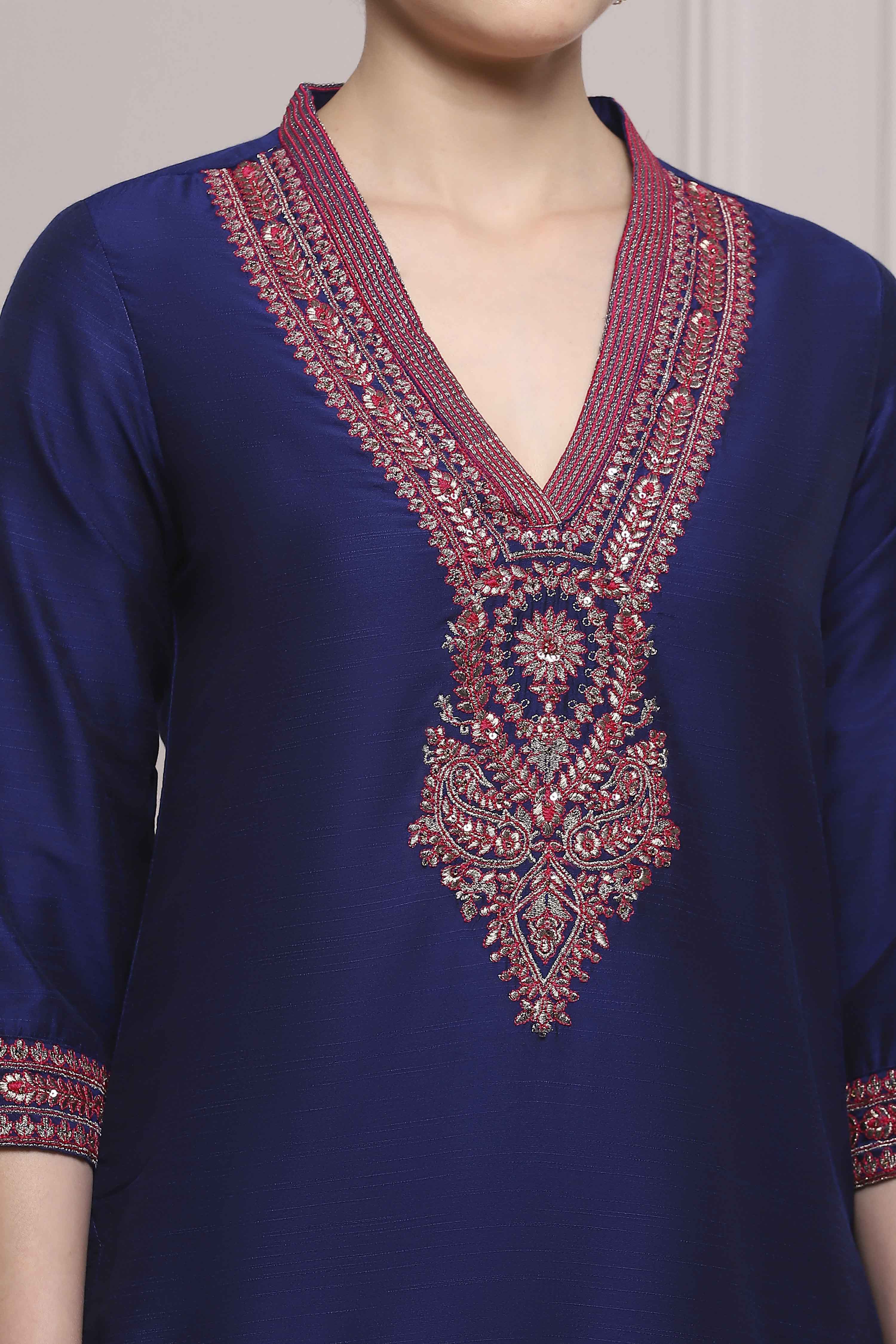 Blue and Pink Solid Straight Suit Set image number 1