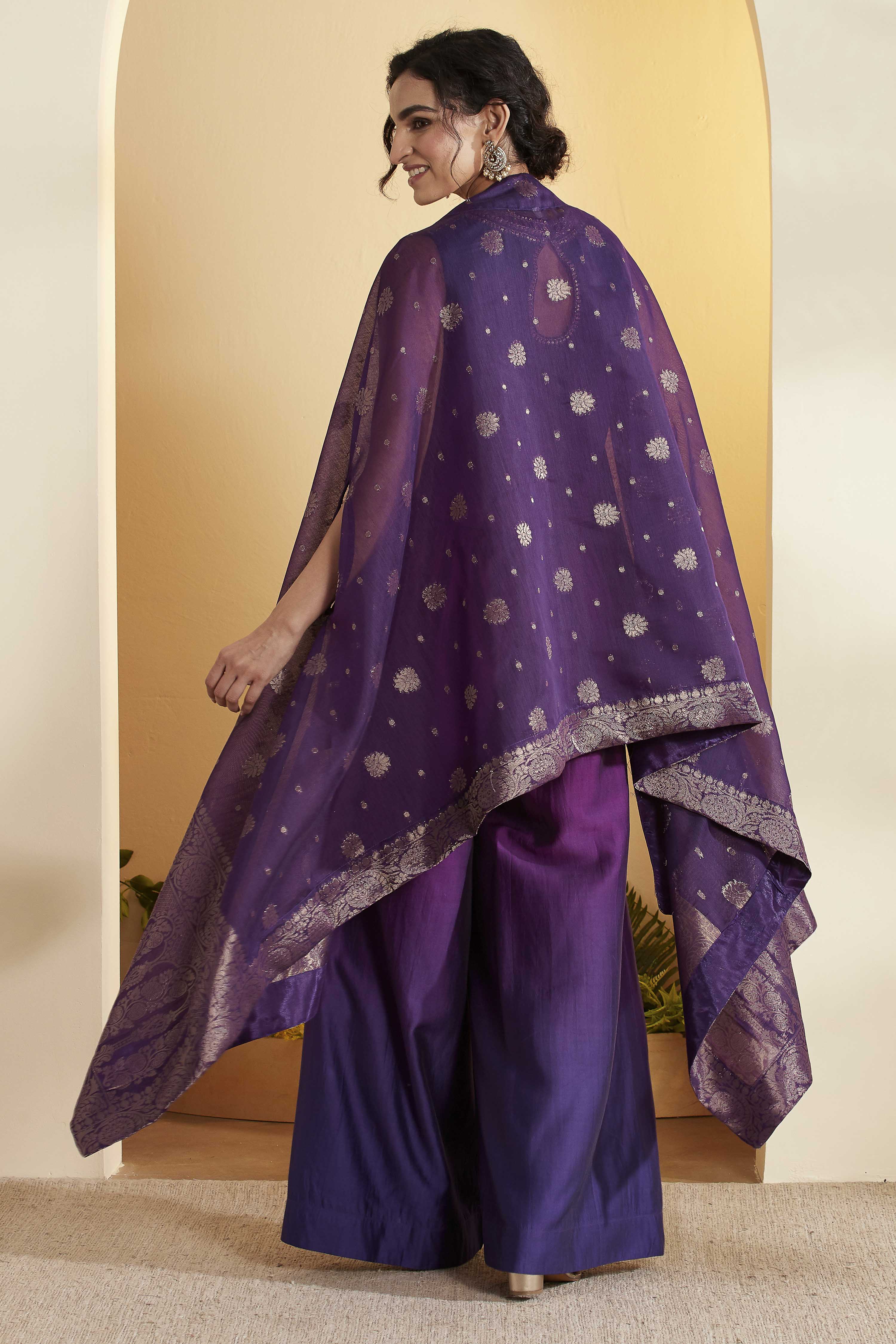 Purple Royal Silk Yoke Design Fusion Set image number 5