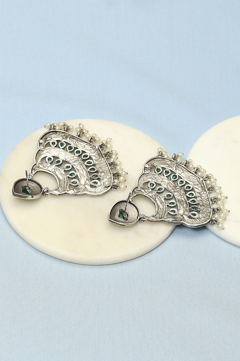 Oxidised Green Brass Earrings image number 2