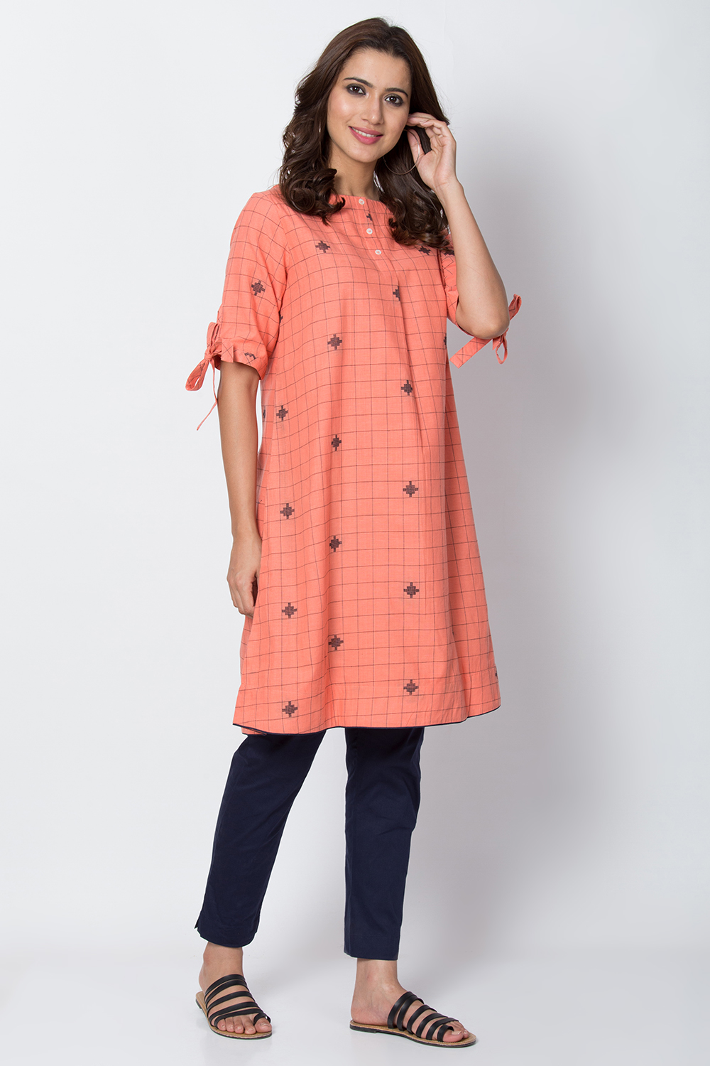 Coral Cotton A-Line Yarndyed Kurta image number 3