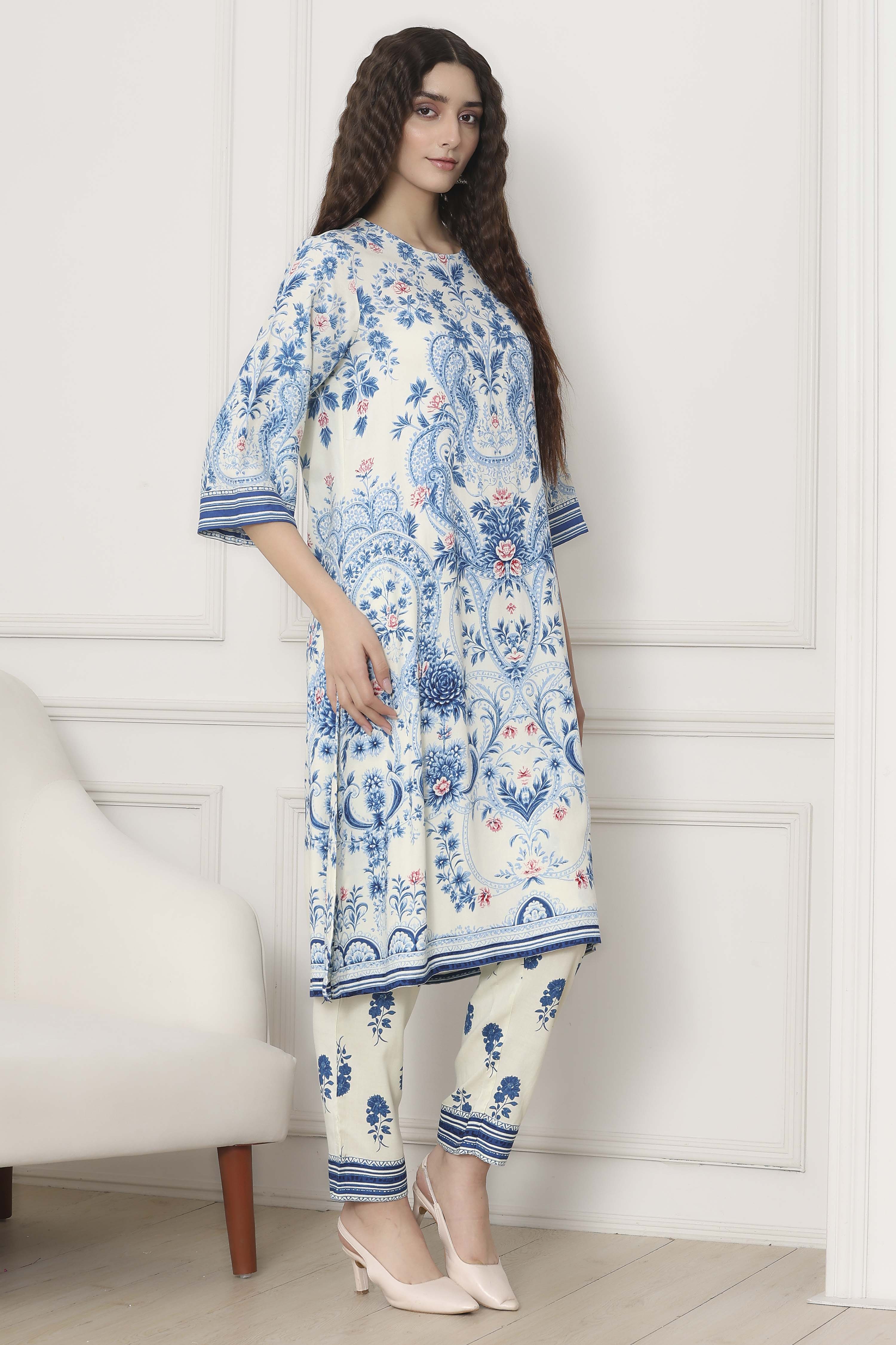 Blue Viscose Rayon Straight Suit Set image number 5