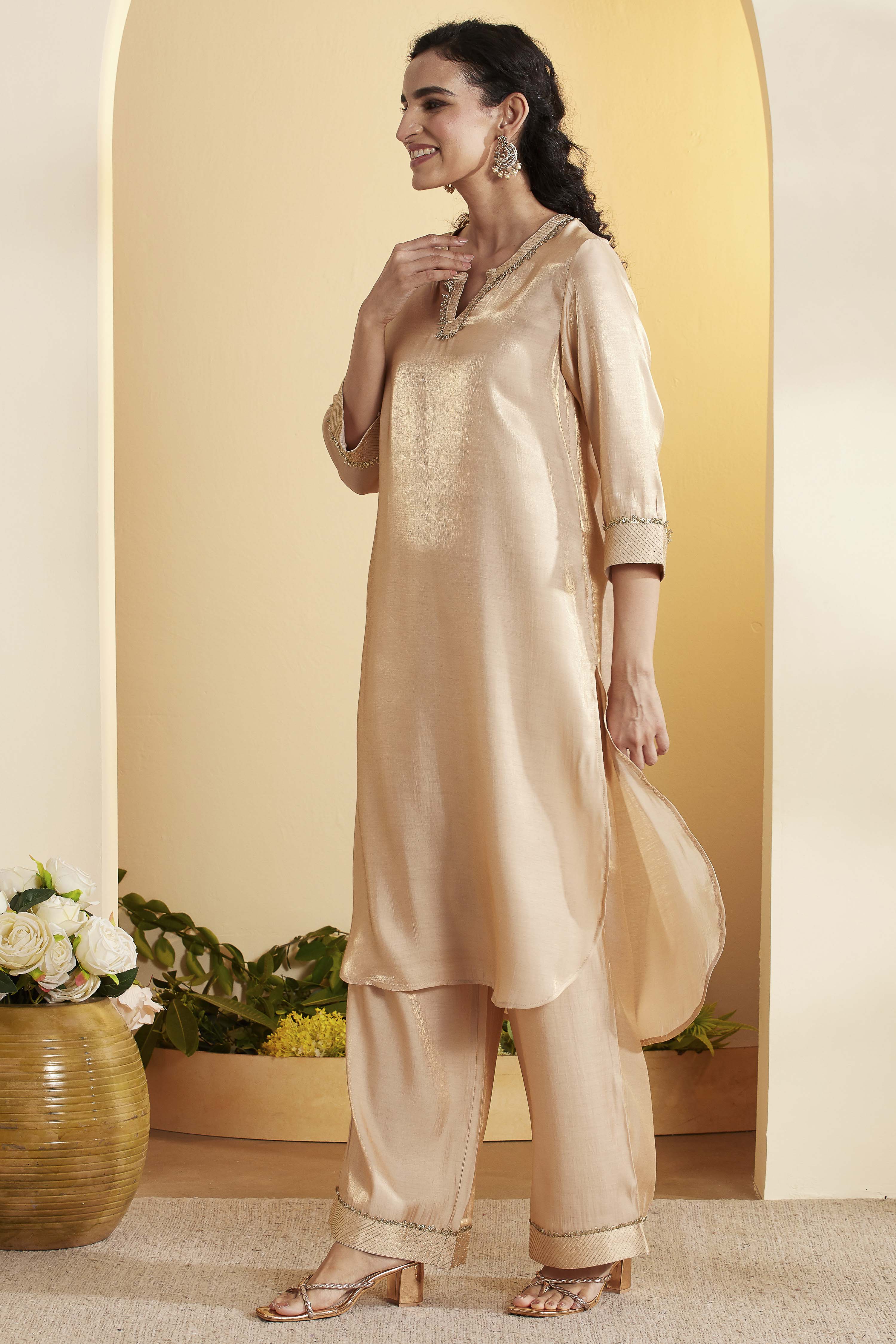 Sky Blue Viscose Rayon Straight Kurta Pants Set image number 3