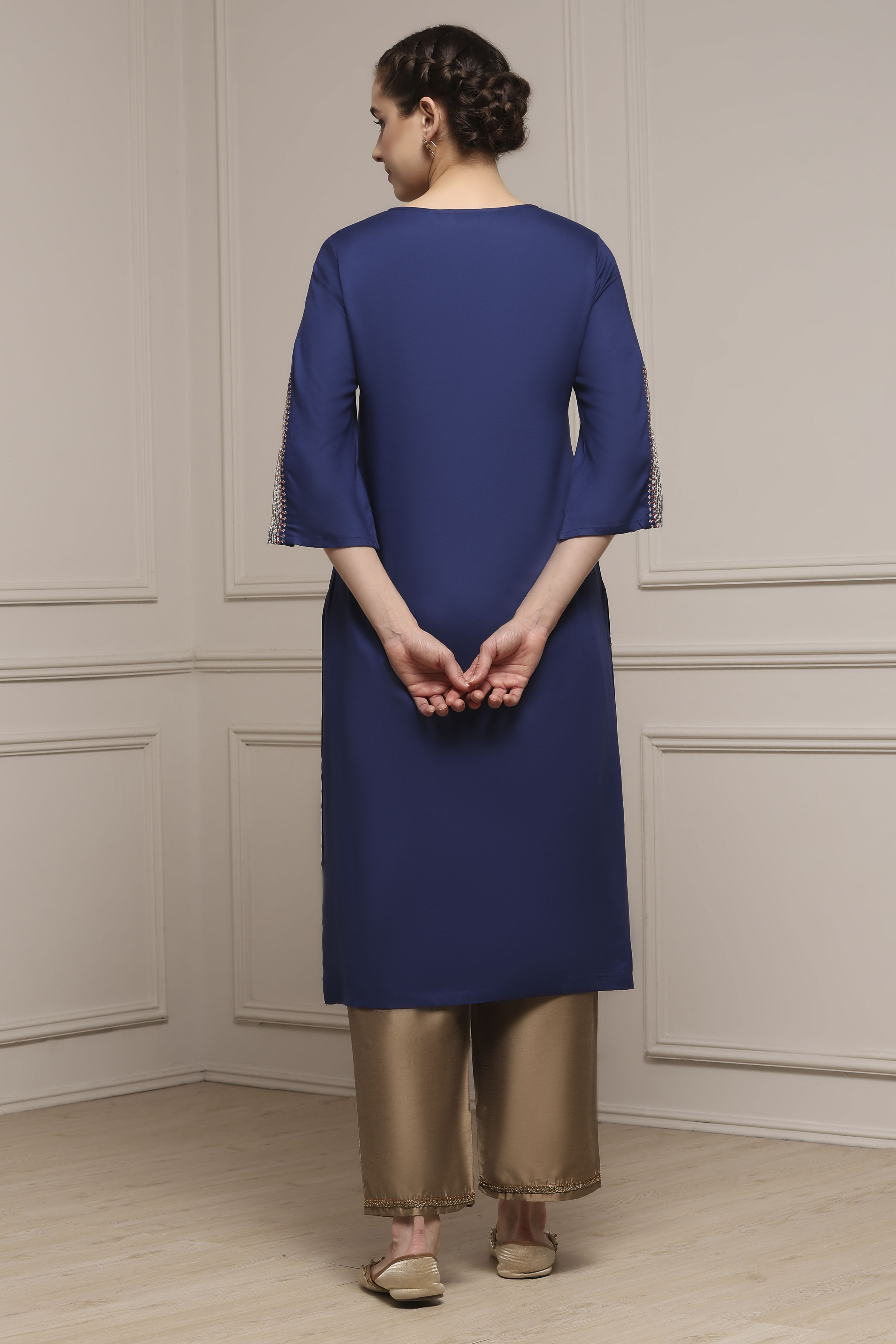 Blue Viscose Rayon Straight Kurta image number 3