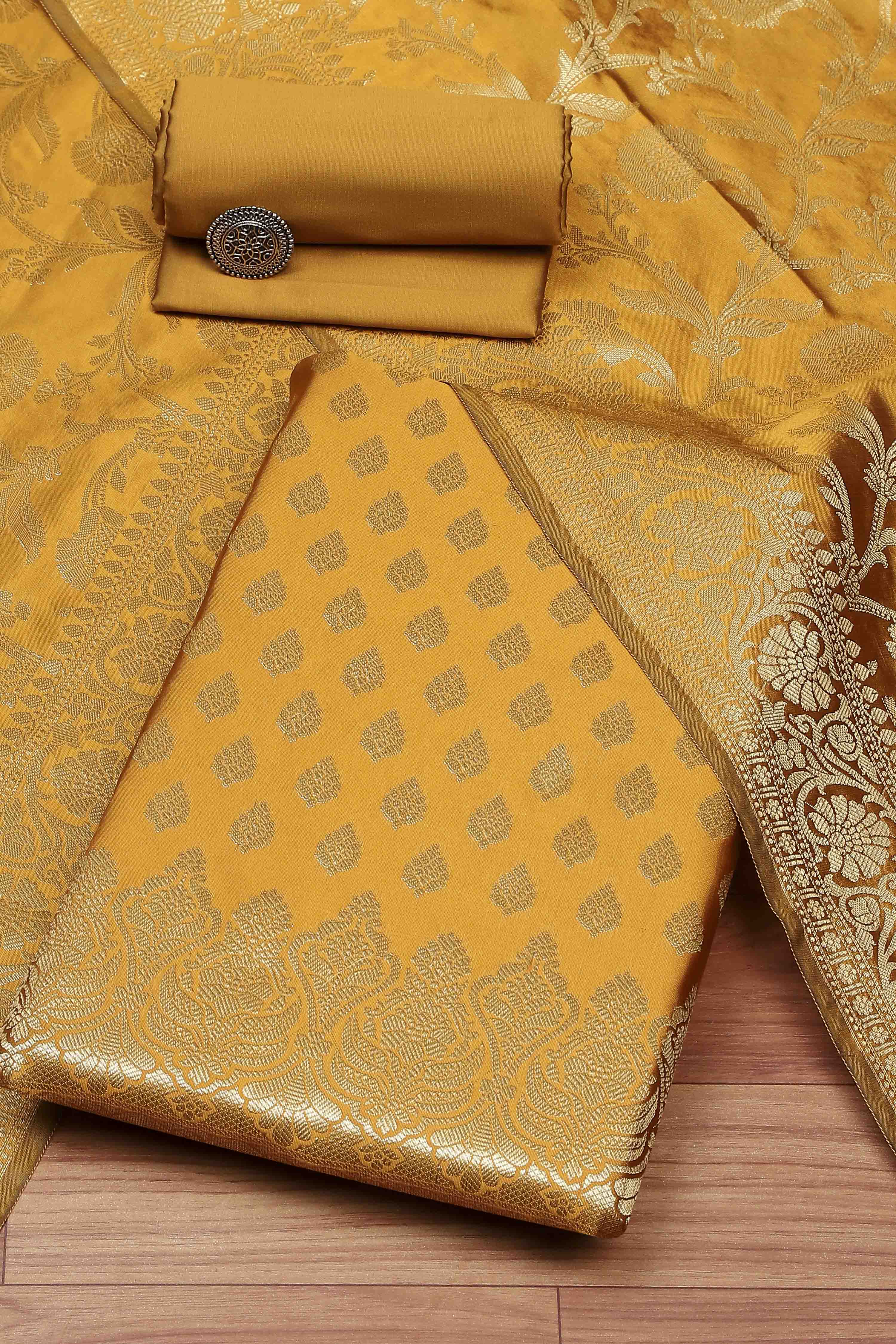 Rama Green Silk Unstitched Suit Set image number 0