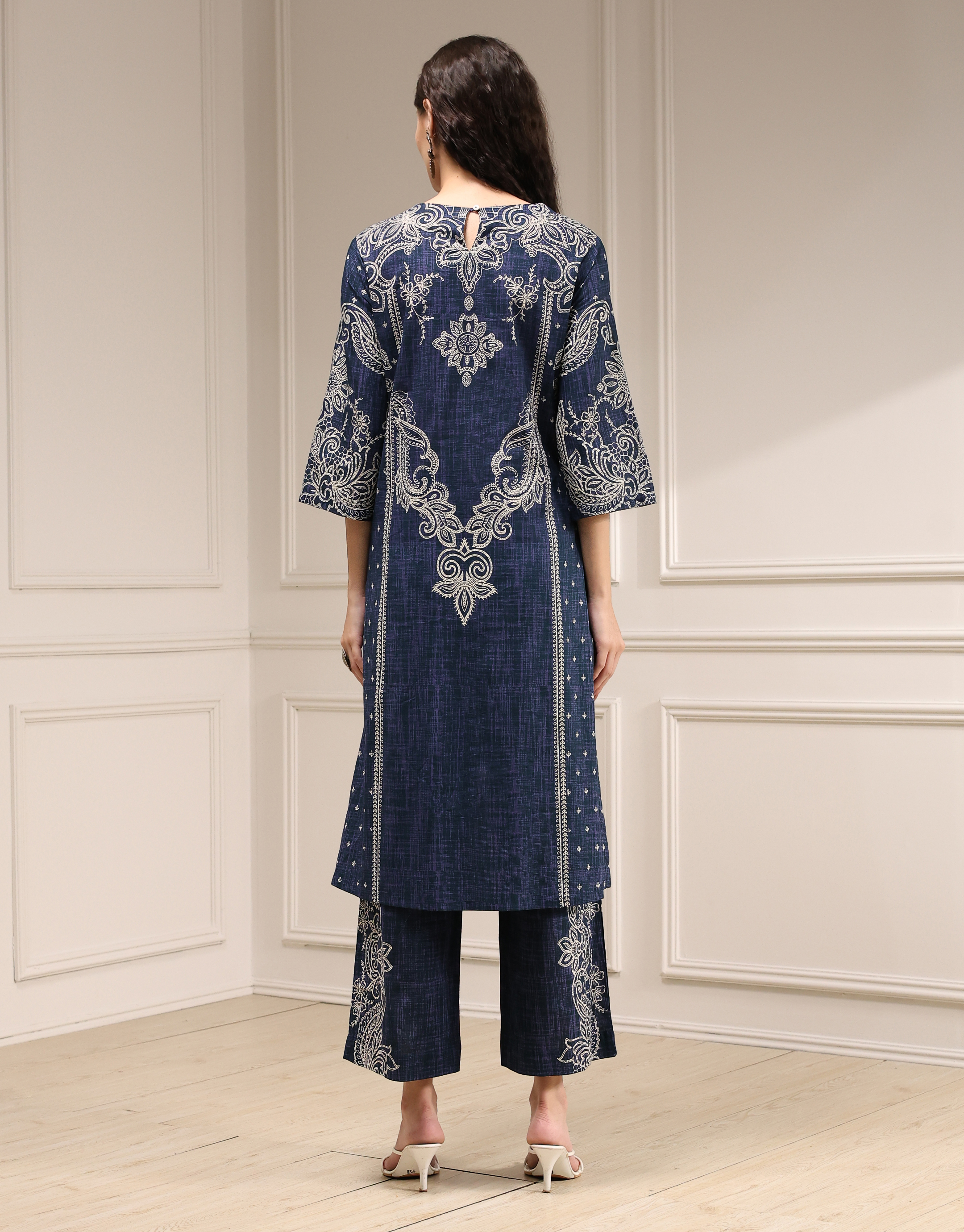 Blue Pure Cotton Printed Straight Suit Set image number 3
