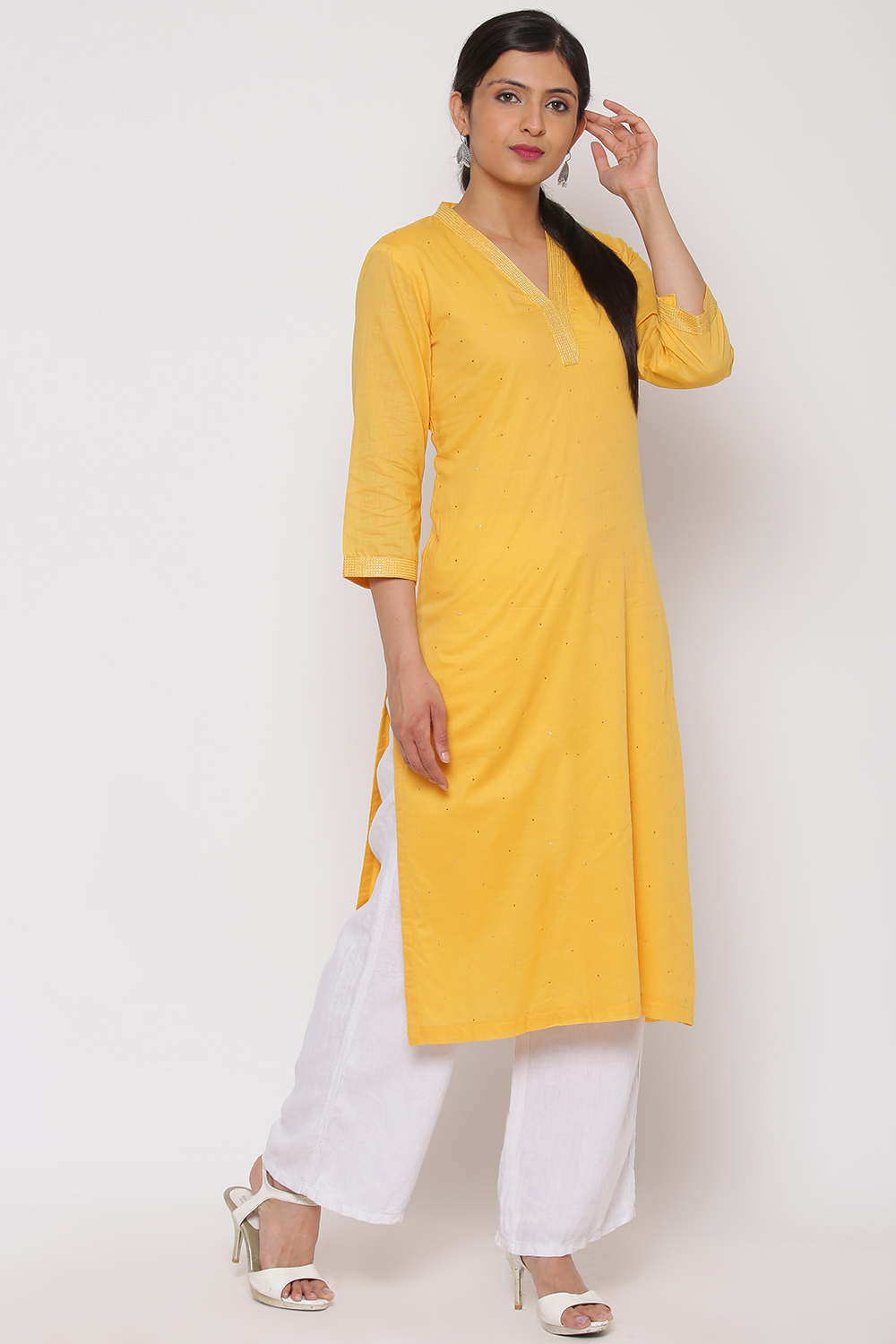 Pista Green Cotton Straight Yarndyed Kurta image number 3