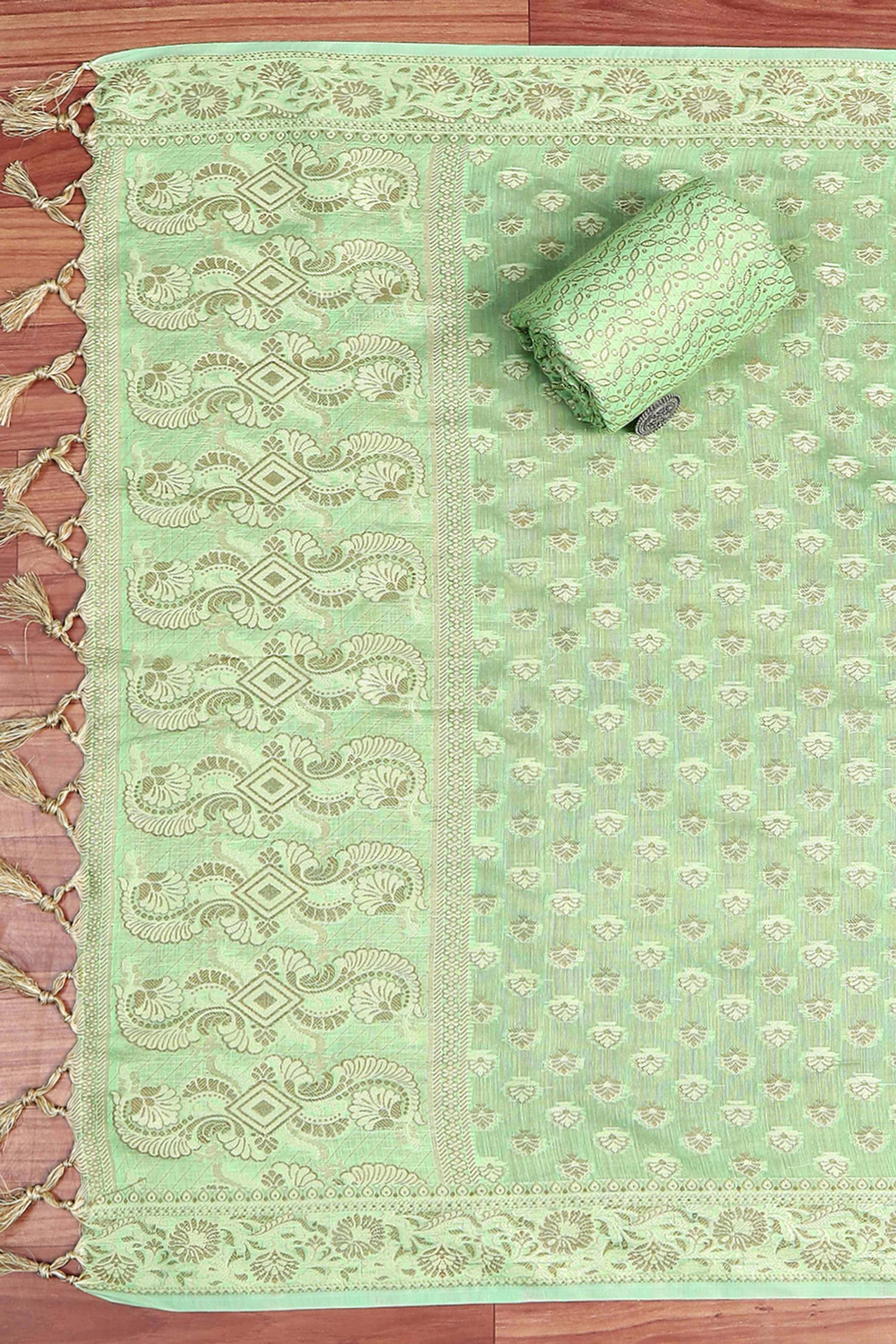 Mustard Poly Cotton Banarasi Unstitched Suit Set image number 3
