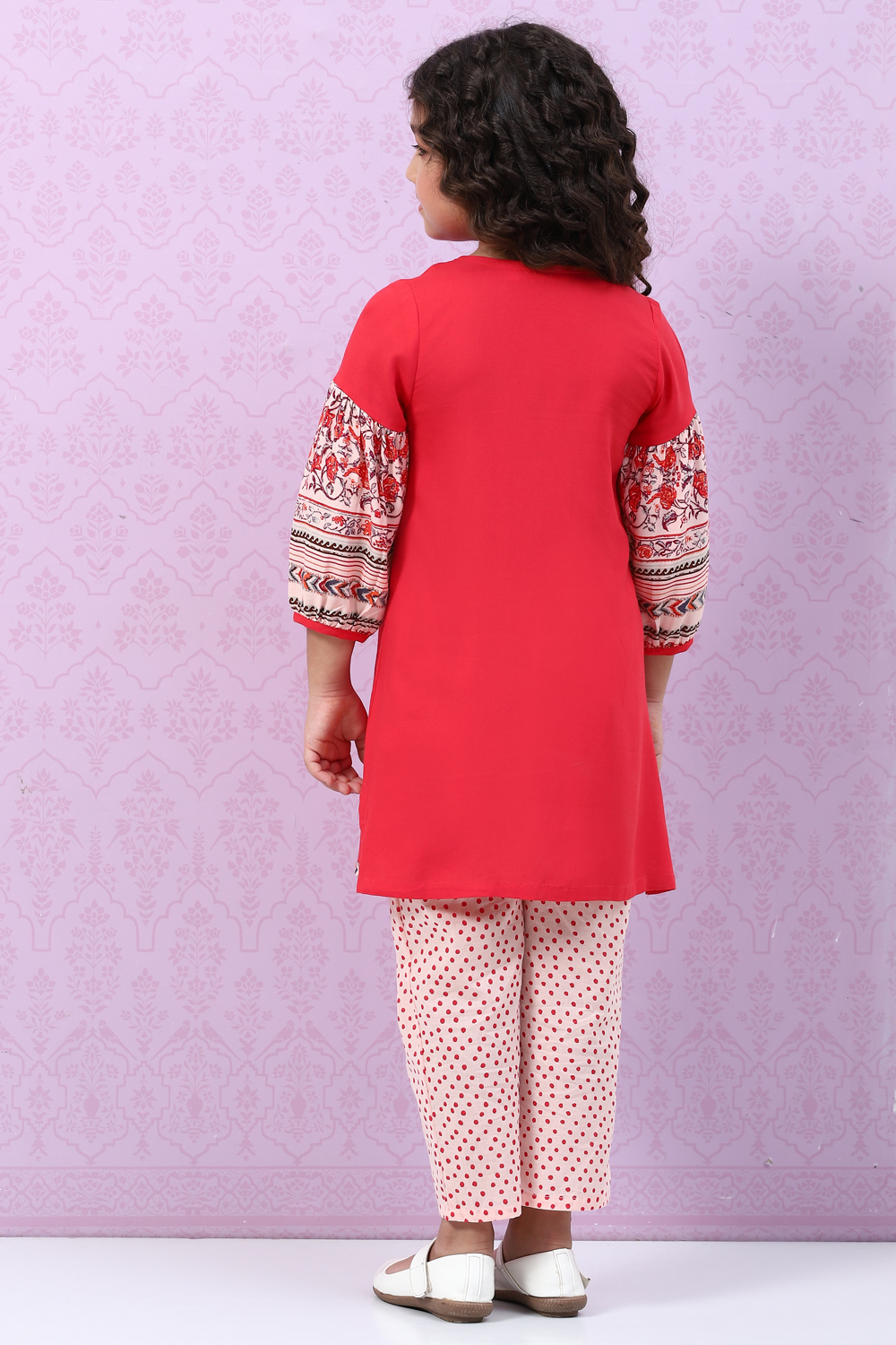 Red Rayon Flared Printed Kurta Set image number 4