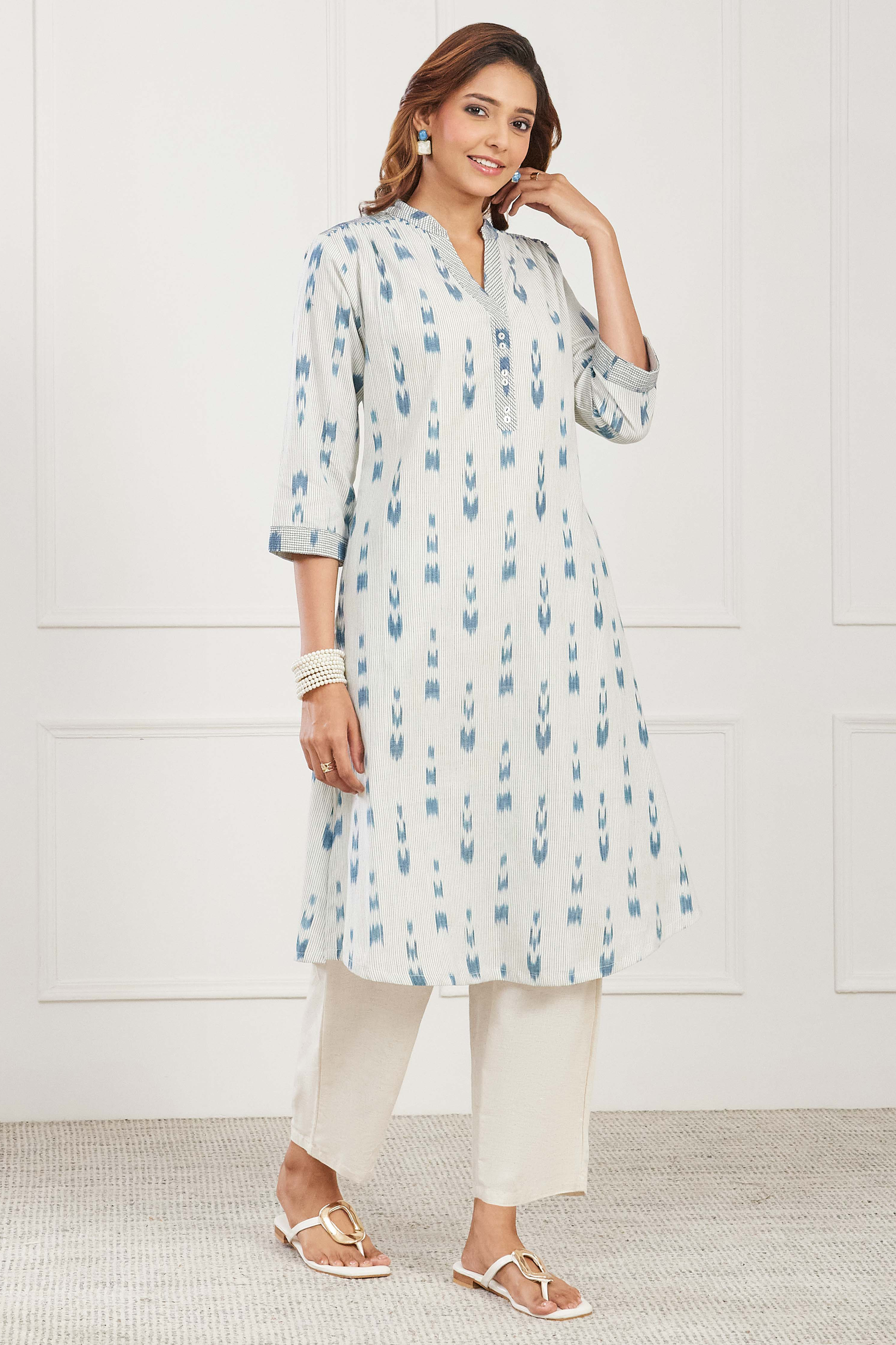 White Cotton Straight Kurta image number 4