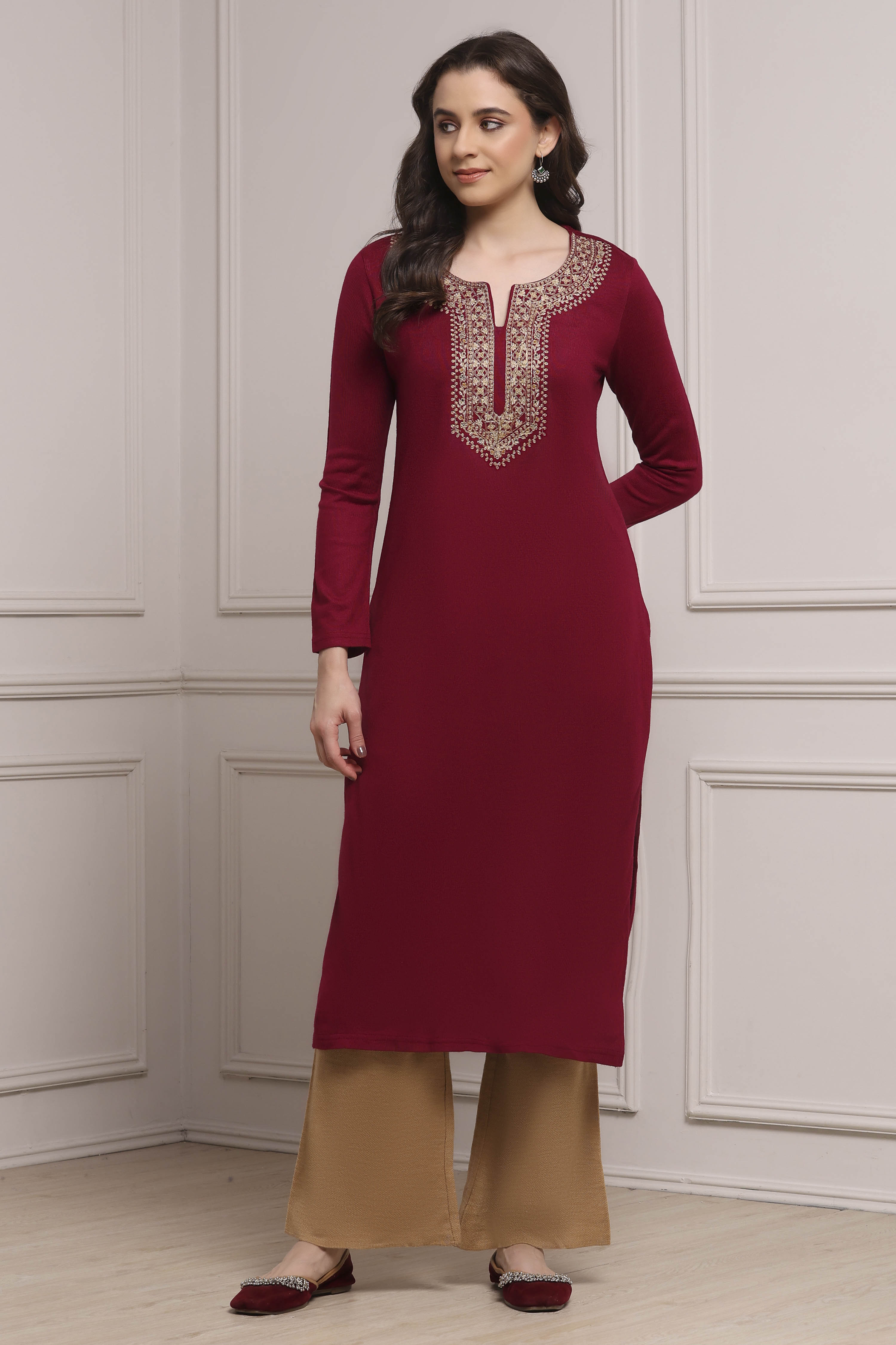 Black Acrylic Straight Dyed Kurta image number 5