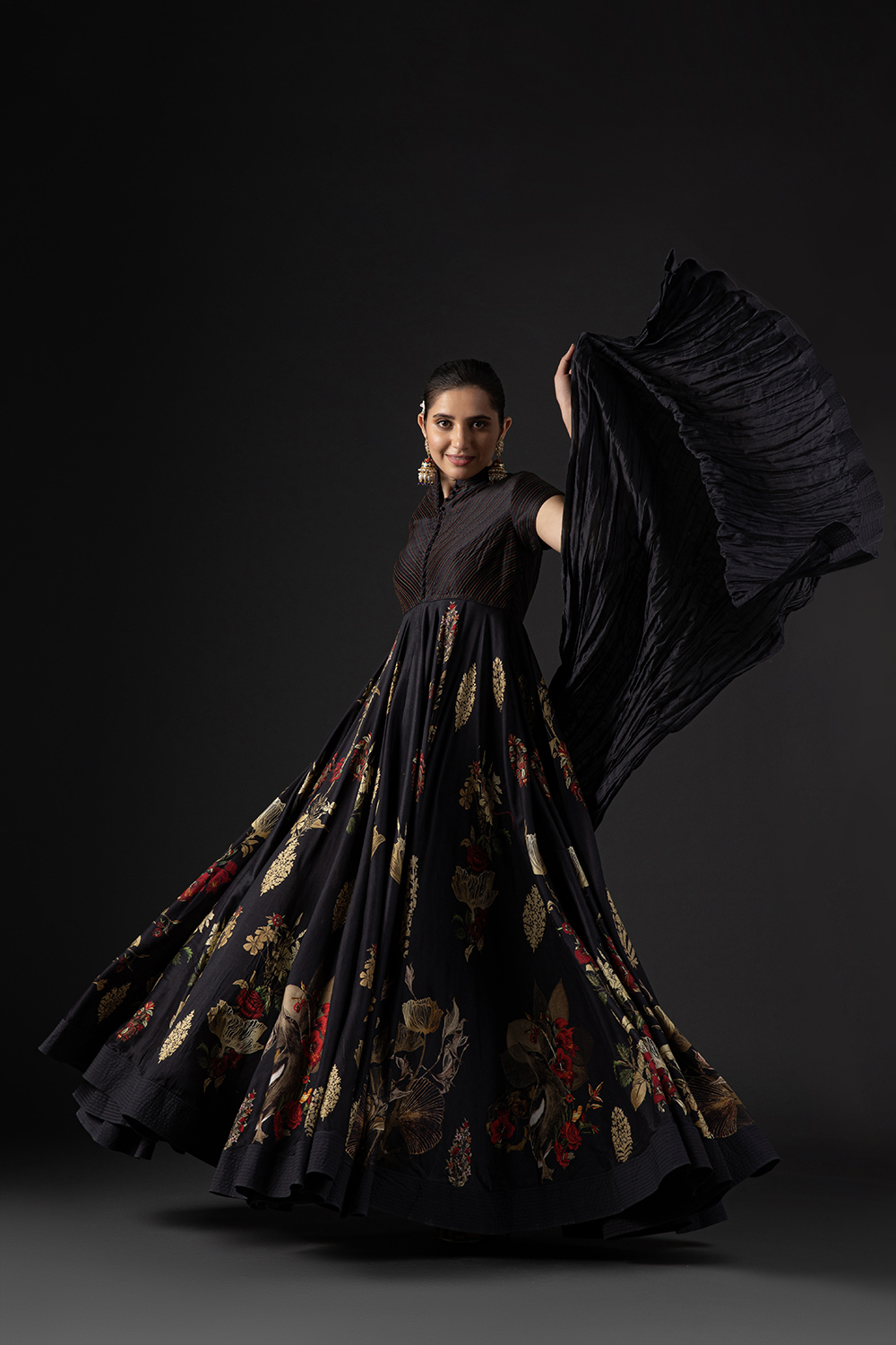 Rohit Bal Black Cotton Silk Anarkali Printed Suit Set image number 0