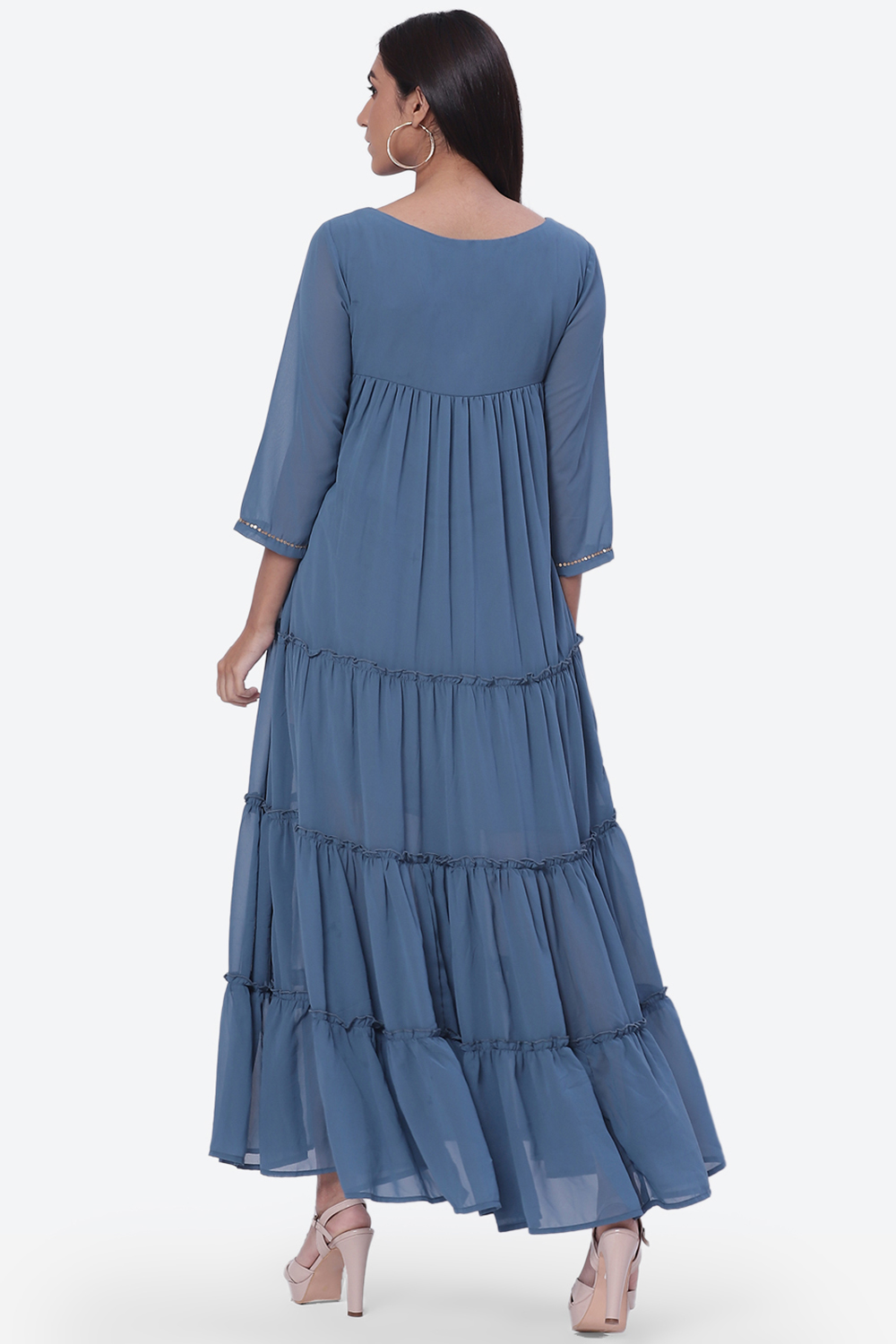 Blue Art Silk Fusion Dress image number 4