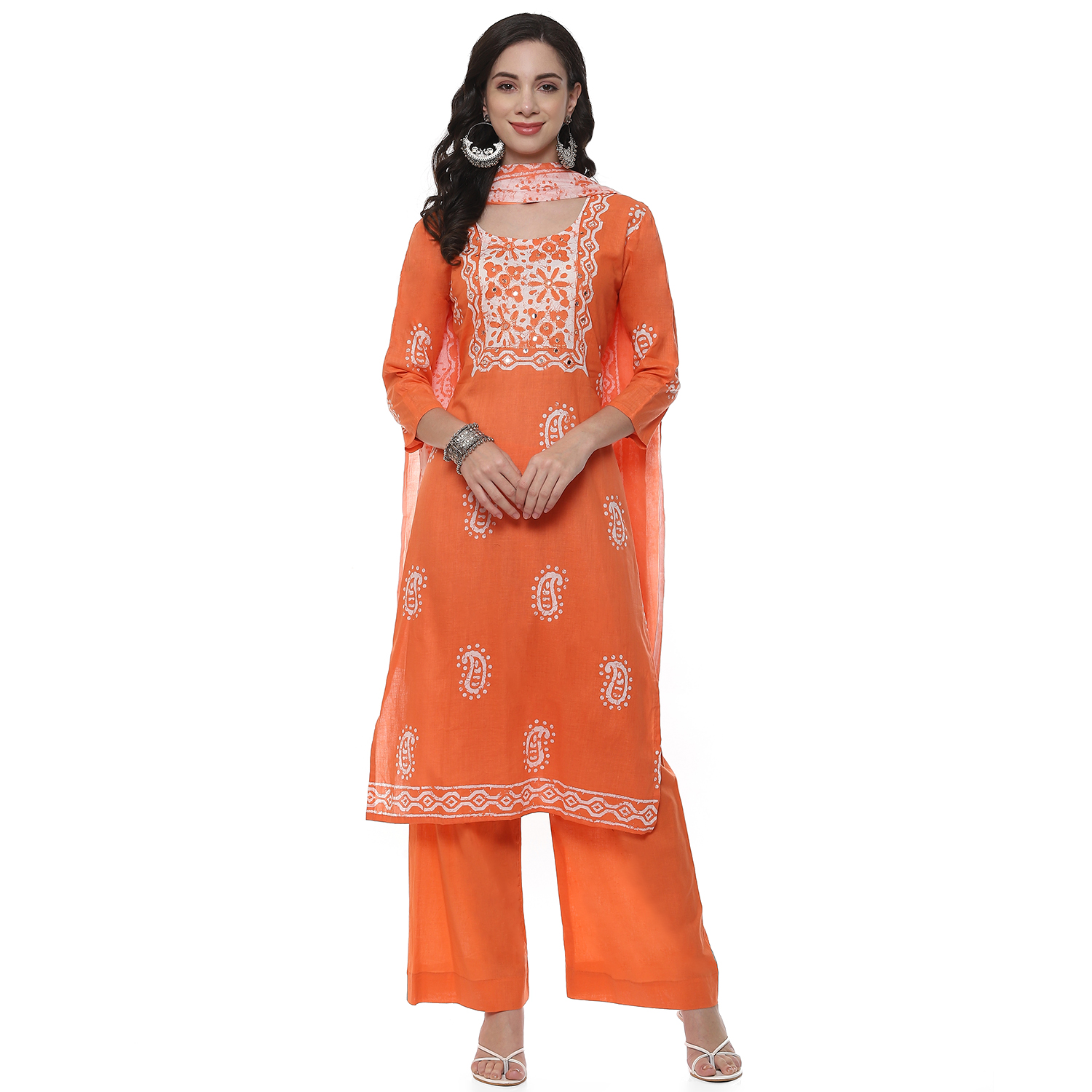 Peach Cotton Blend Unstitched Suit Set image number 1