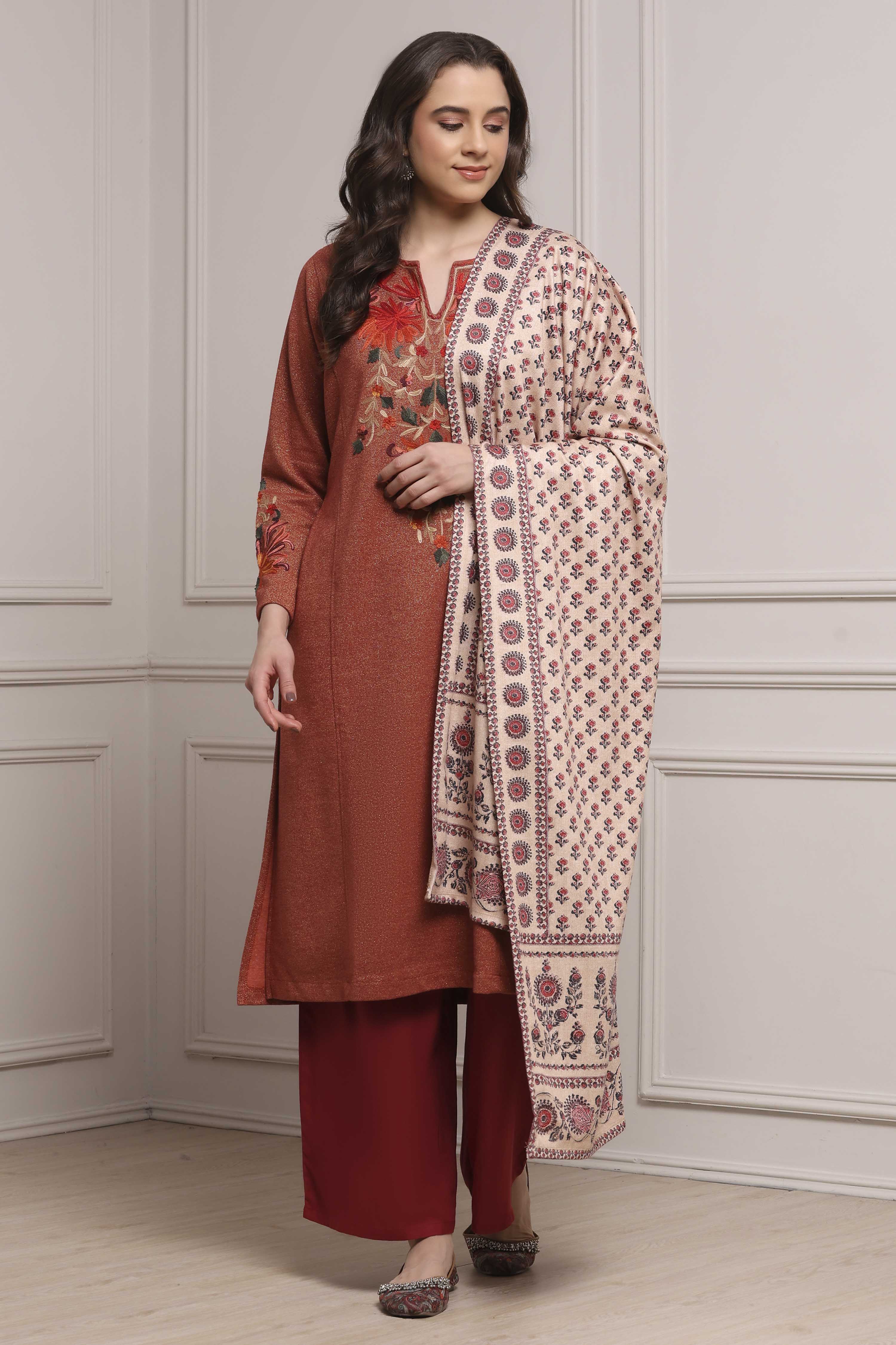 Beige Blended Printed Stole image number 1