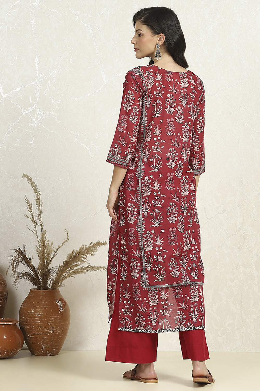 Green-Maroon Cotton Unstitched Suit Set image number 5