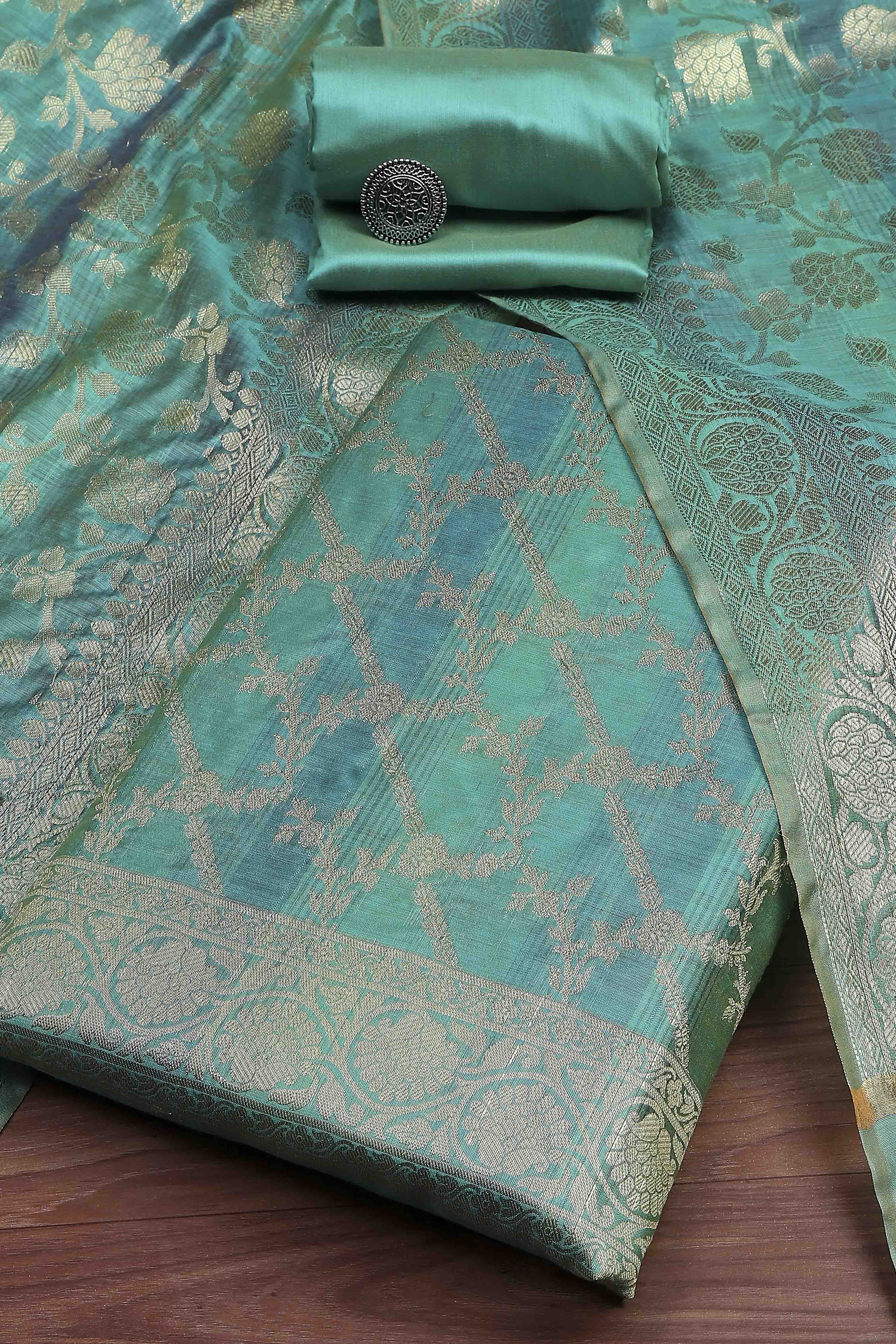 Rust Cotton Printed Embroidered Unstitched Suit Set image number 0