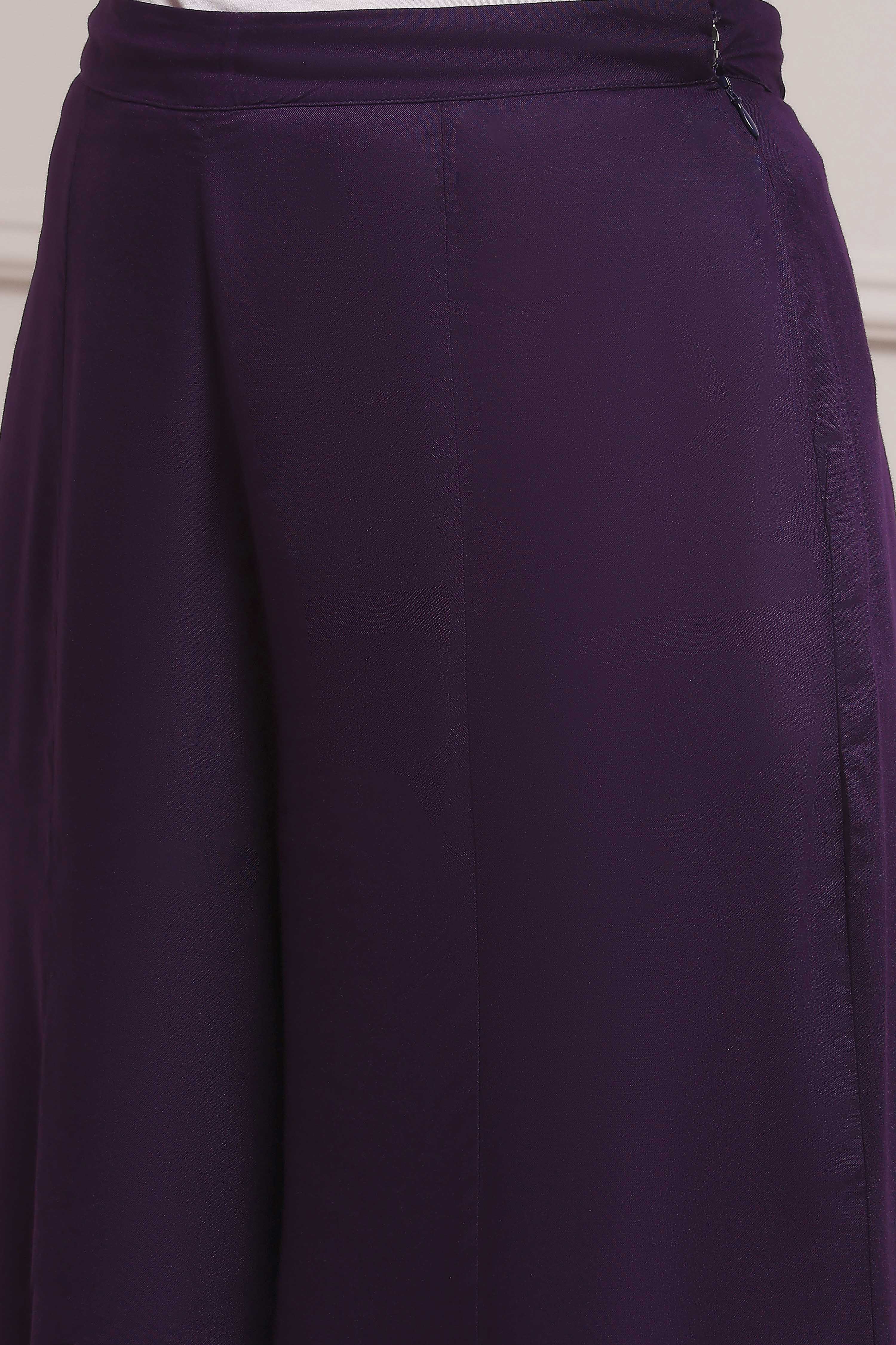 Purple Viscose Blend Straight Printed Kurta Pants Set image number 2