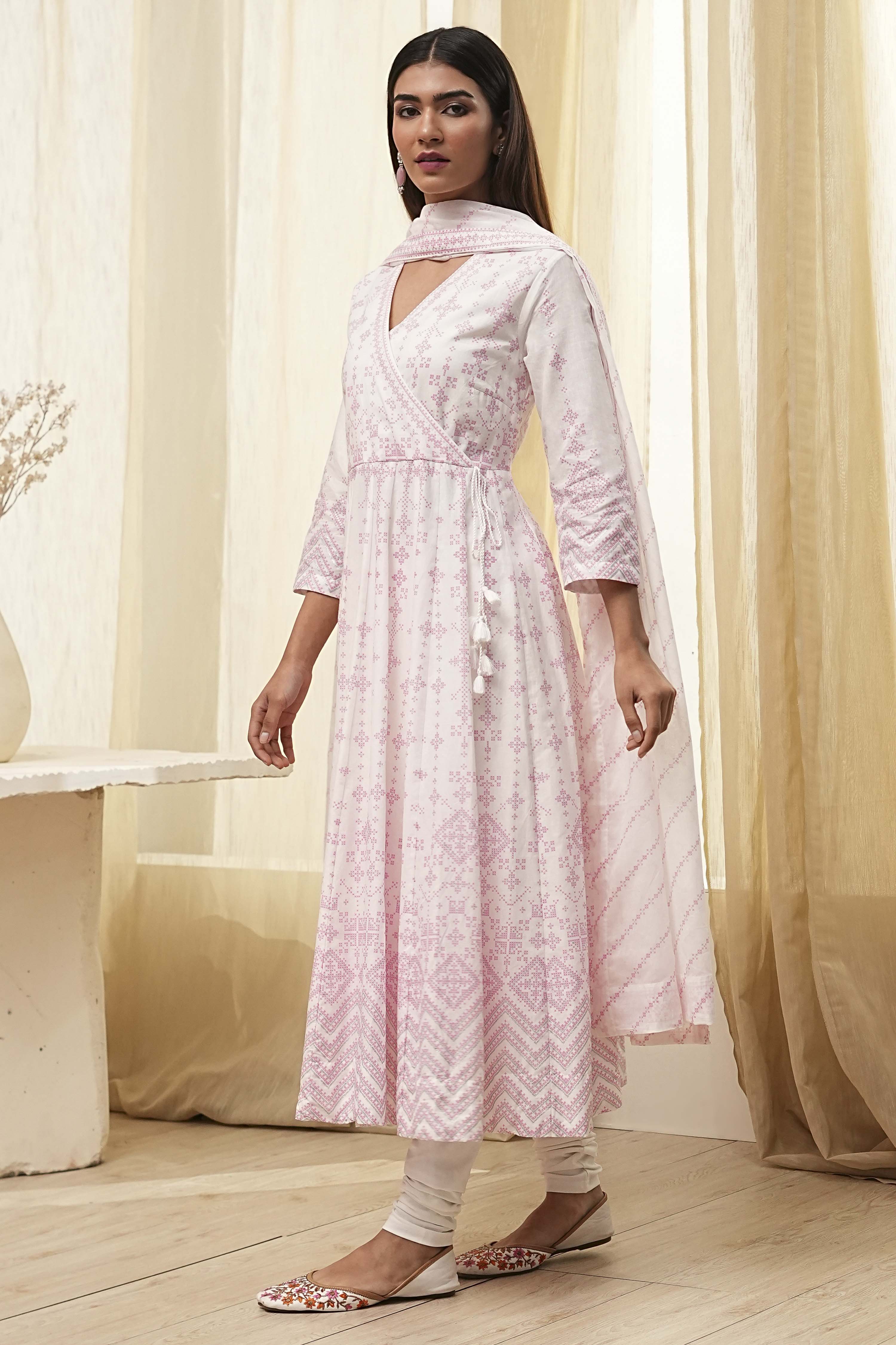 Pink Cotton Anarkali Suit Set image number 3