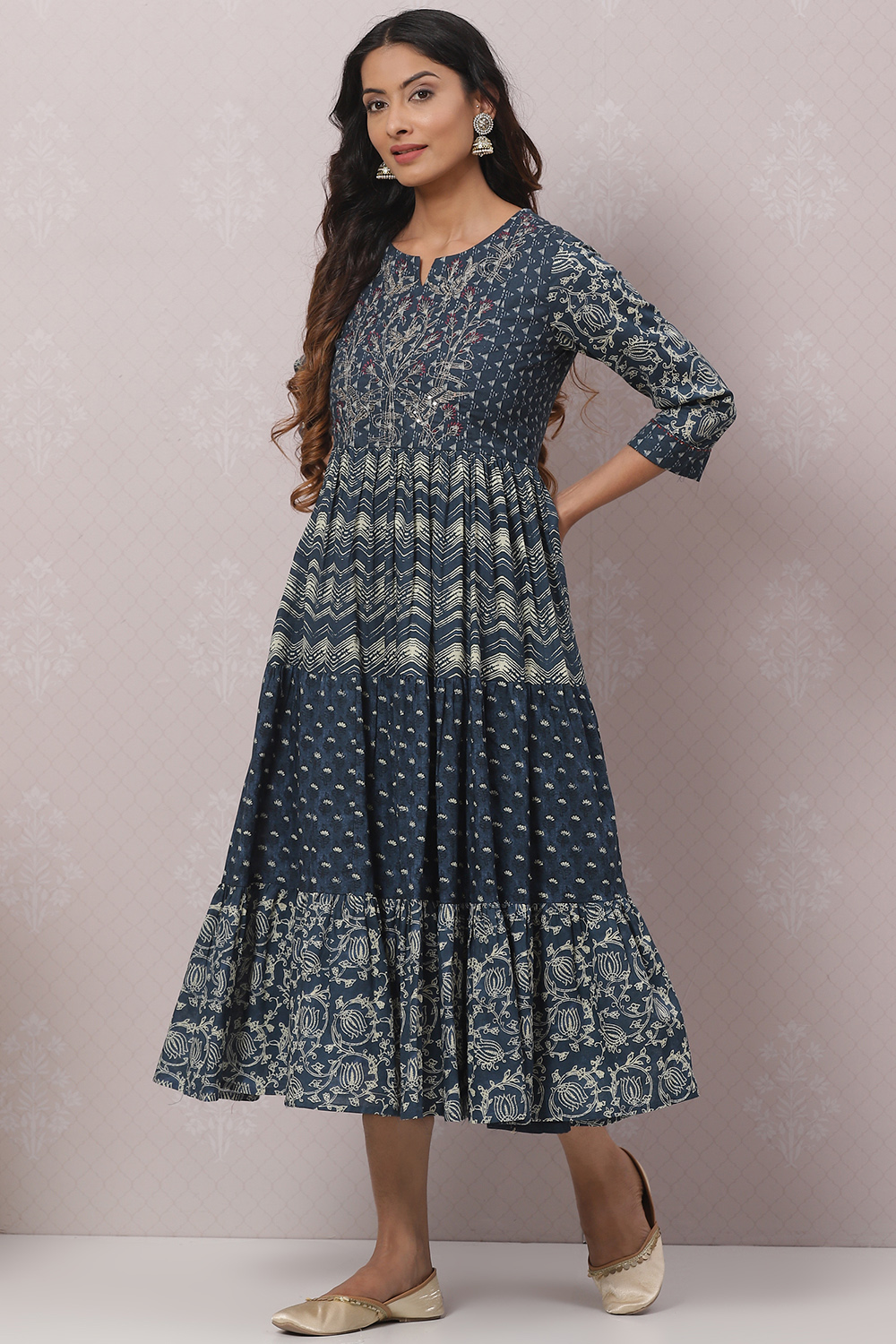 Indigo Cotton Flared Dress image number 2