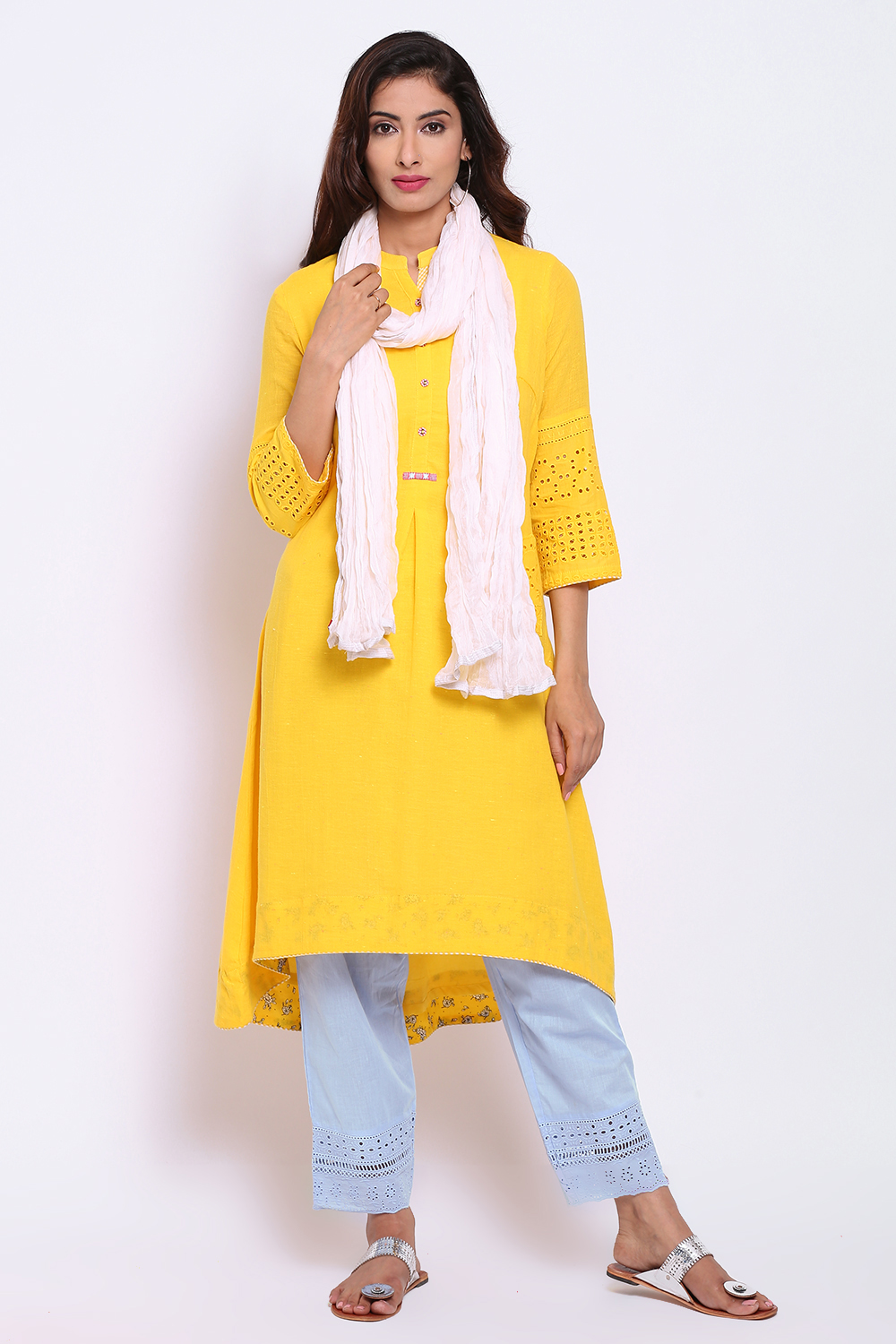 Yellow Cotton A-Line Kurta image number 4