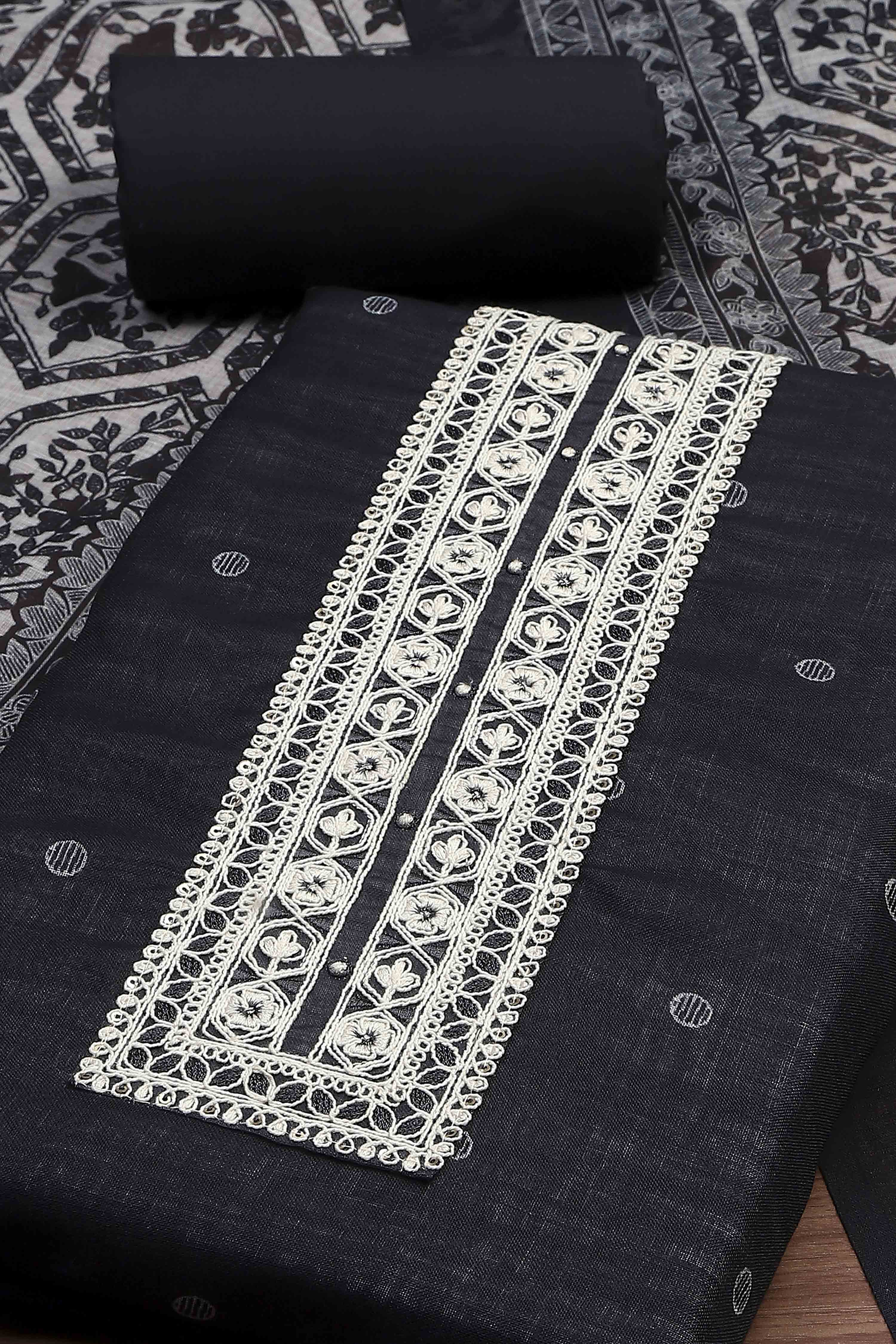 Beige Linen Booti Print Unstitched Suit Set image number 1