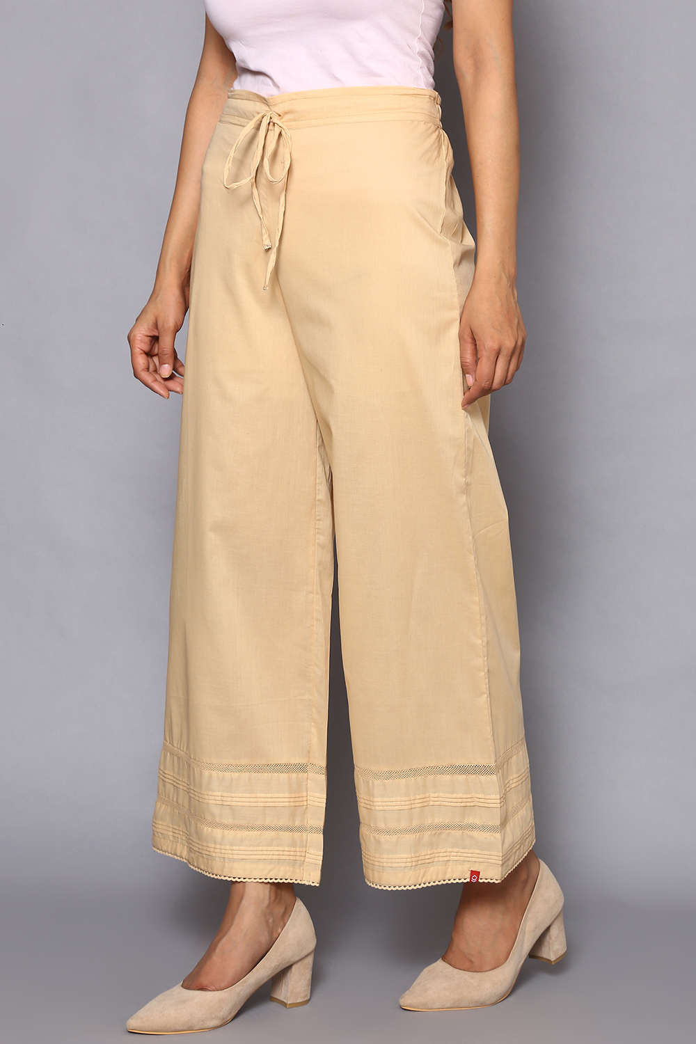 Beige Cotton Straight Palazzos image number 2
