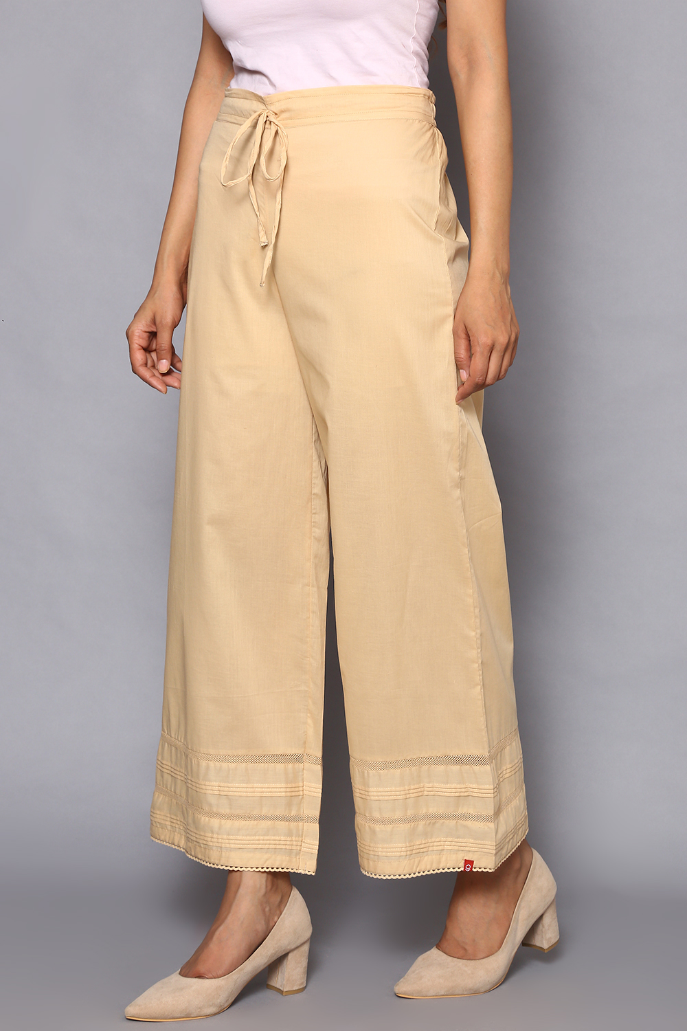 White Cotton Straight Palazzos image number 2