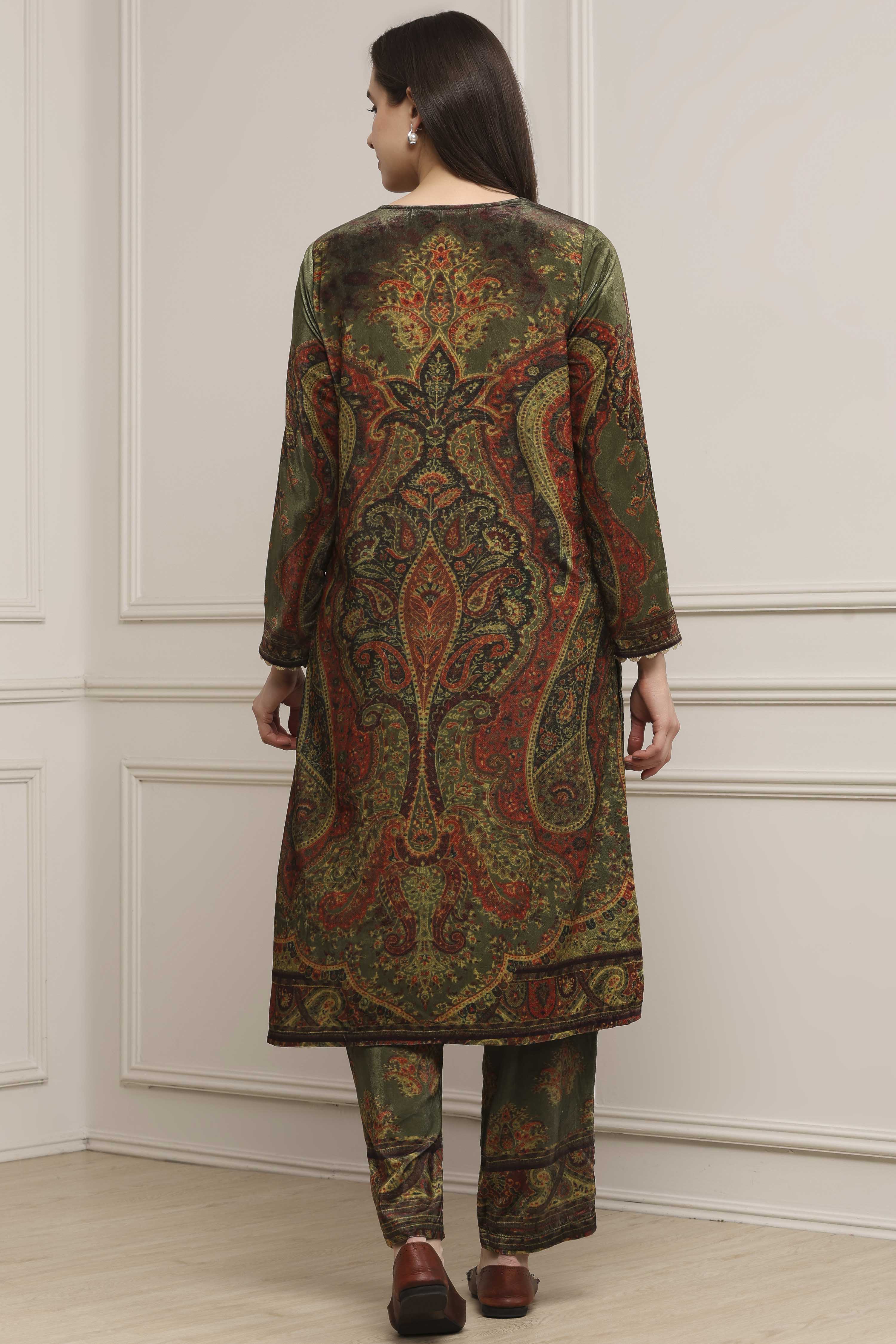 Heena Green Polyester Straight Printed Kurta Pants Set image number 4