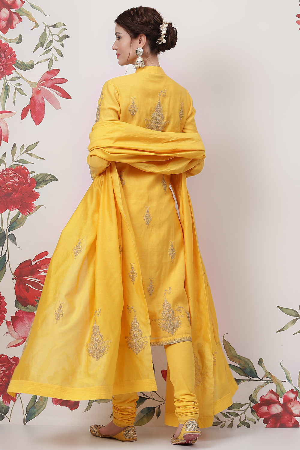 Rohit Bal Yellow Cotton Silk Straight Yarndyed Suit Set image number 4