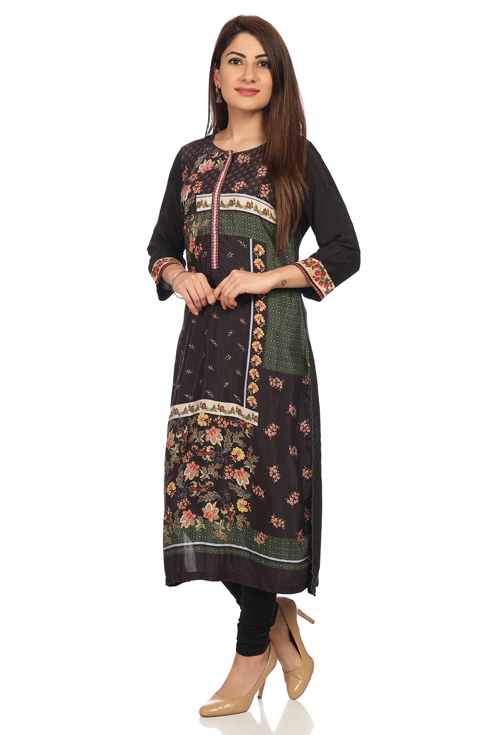 Black Straight Viscose Printed Kurta image number 2