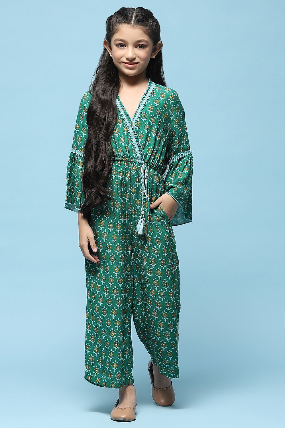 Green Rayon Straight Printed Jumpsuit image number 5