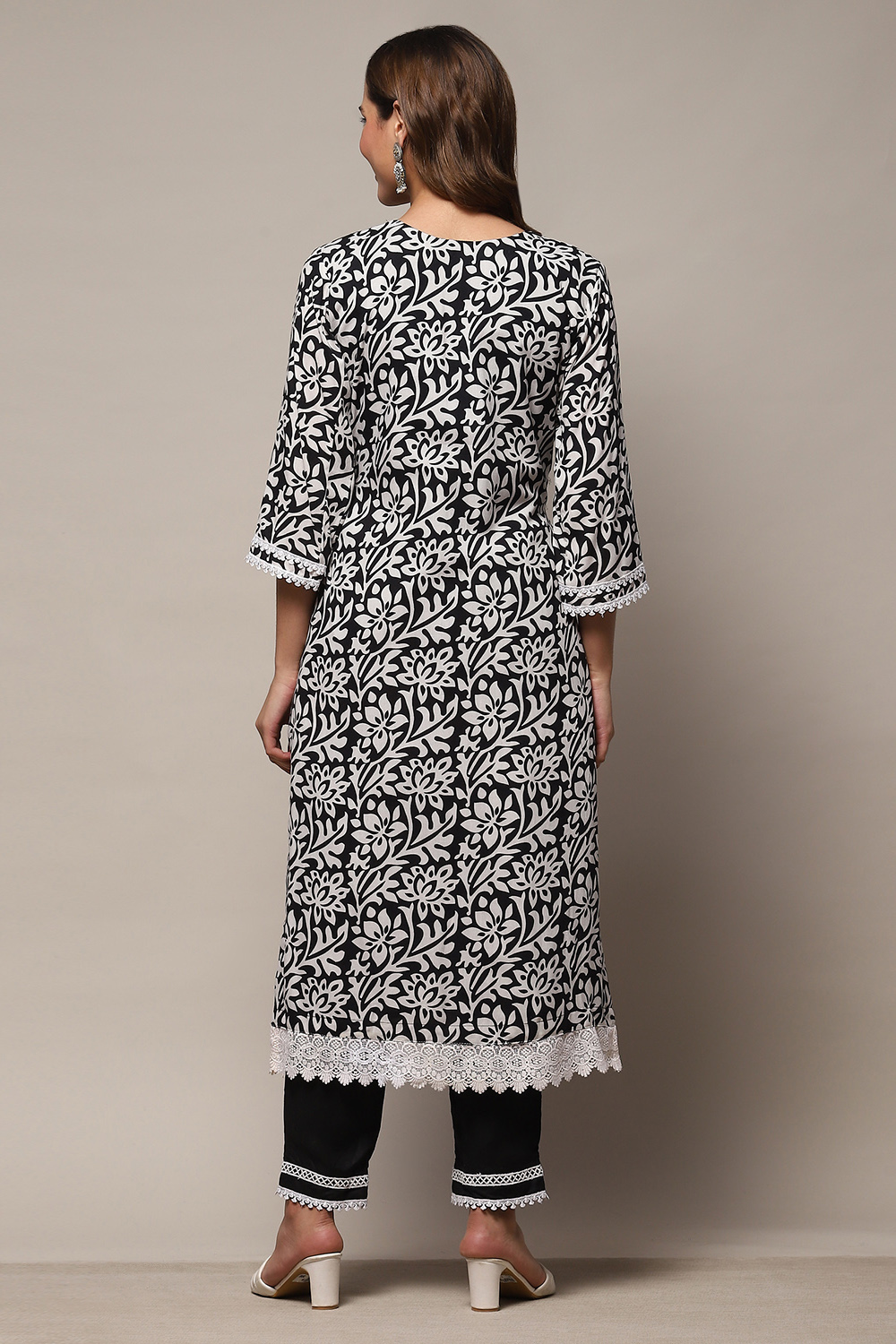 White Black Rayon Unstitched Suit Set image number 6